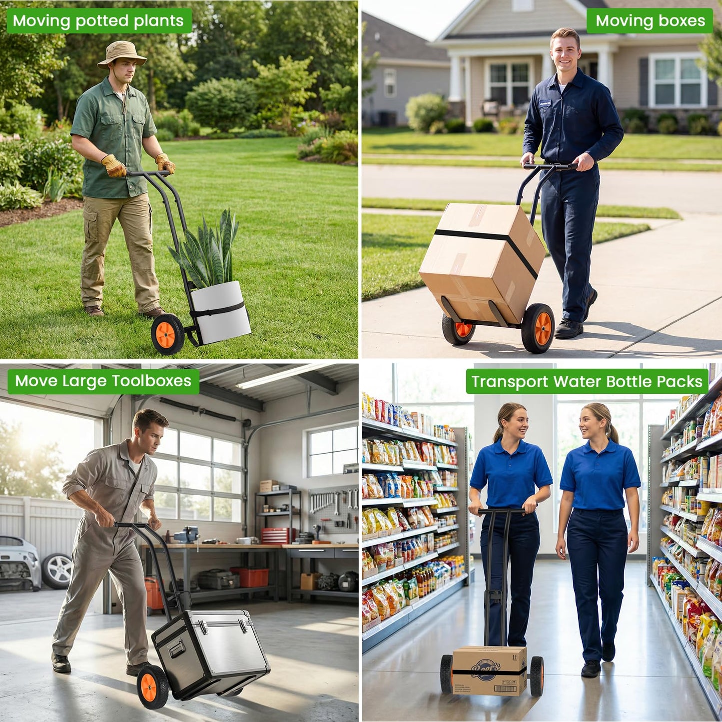 Koknows Heavy Duty Plant Dolly with Wheels, Adjustable Plant Caddy Pot Mover, No-Bend Rolling Garden Trolley with Suction Cups & Strap for Indoor Outdoor Planters, Black