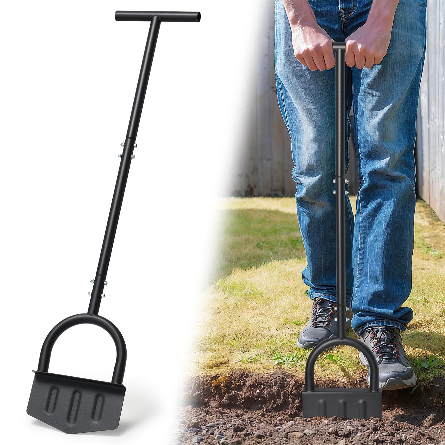 Manual Edger Lawn Tool, 39 Inch V-Shaped Garden Lawn Edger with Foot Pedal & T-Handle for Lawn Care, Heavy Duty Hand Lawn Edging for Driveway, Garden Bed, Sidewalk