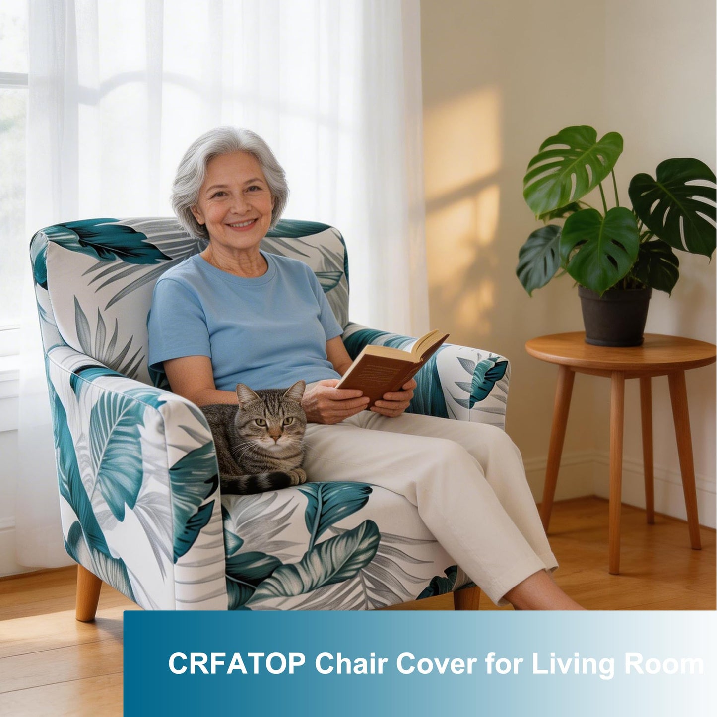 CRFATOP Printed Stretch Chair Slipcovers with Arms for Living Room 1 Piece Accent Chair Covers Soft Banquet Chair Covers Saucer Armchair Furniture Protector Office Reception Reading Sofa,A17