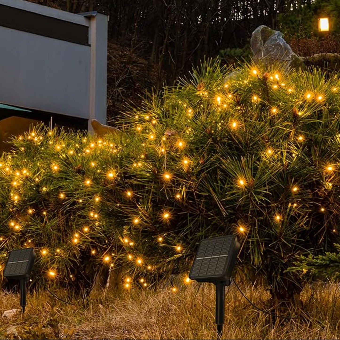 Soiarllt 2 Pack Solar String Lights Outdoor - Total 92FT 240 LED Solar Christmas Lights Outdoor Waterproof with 8 Lighting Modes for Xmas Tree Garden Party Decorations(Warm White)