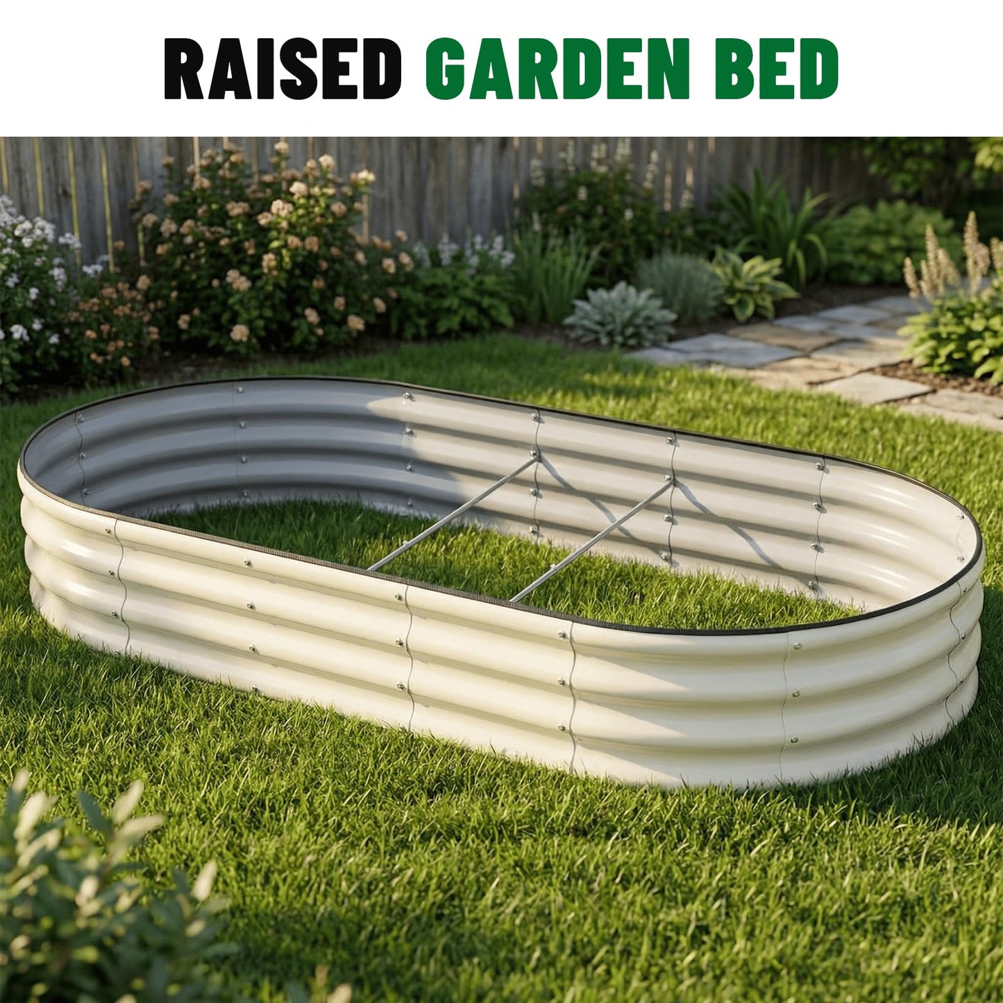 SnugNiture 2 Pcs 6x3x1ft Raised Garden Bed Kit, Outdoor Oval Metal Garden Planter, Ground Planter Box for Gardening Vegetables Flowers, White