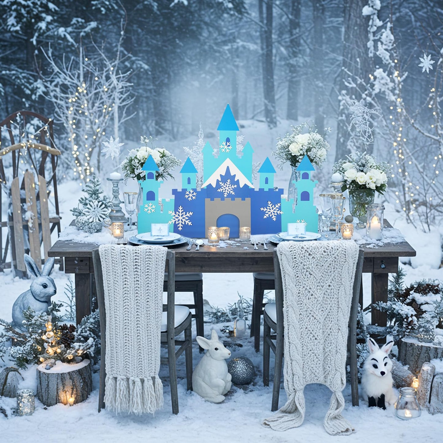 Harloon 19.7 x 23.6 Inch Snowflake Castle Table Centerpiece Glitter Winter Themed Party Table Decorations for Princess Snowflake Themed Winter Birthday Party Supplies