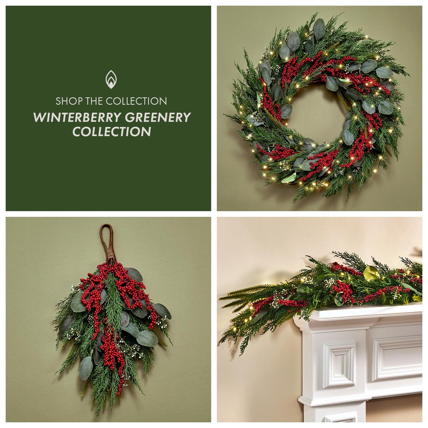 Lamplust Lighted Garland with Lights Battery Operated, 6 Ft Red Berry & Eucalyptus, 100 LED with Timer, Greenery Garland for Indoor Home Decor, Spring Decor, Table Centerpiece, Stairway Decorations