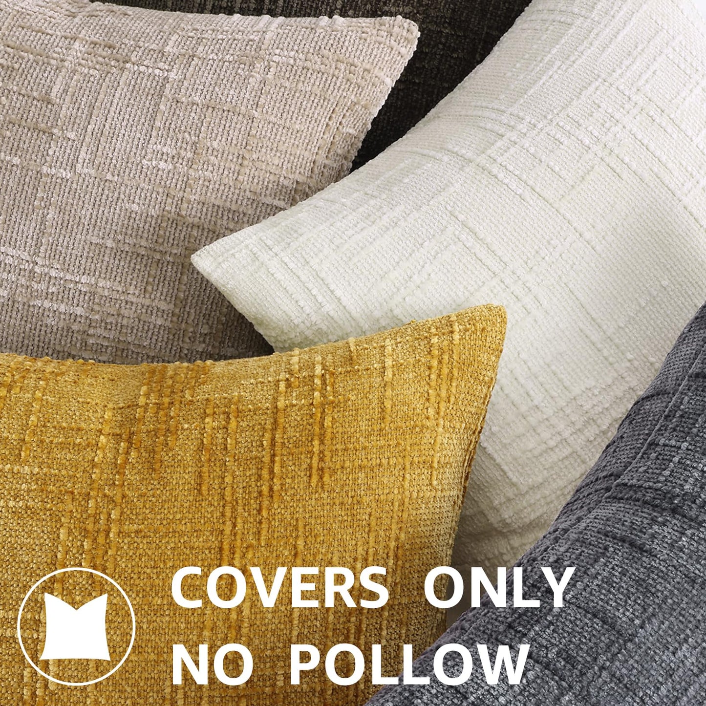 decorUhome Summer Cream White Chenille Throw Pillow Covers 18x18 Set of 2 Textured Cozy Slubby Couch Pillow Covers Modern Farmhouse Boho Decorative Pillow Cases for Bed Sofa Living Room