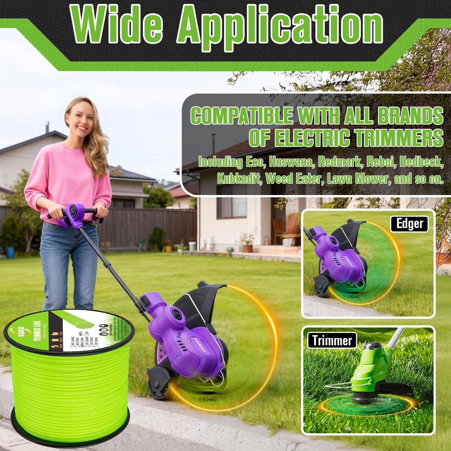 KAKO 095 Trimmer Line Heavy Duty, Weed Eater String .095, String Trimmer Line .095, Weed Eater Line .095, Trimmer String .095In-880Ft-3Lb Weedeater Line .095 Fits Most String Trimmers(Round)