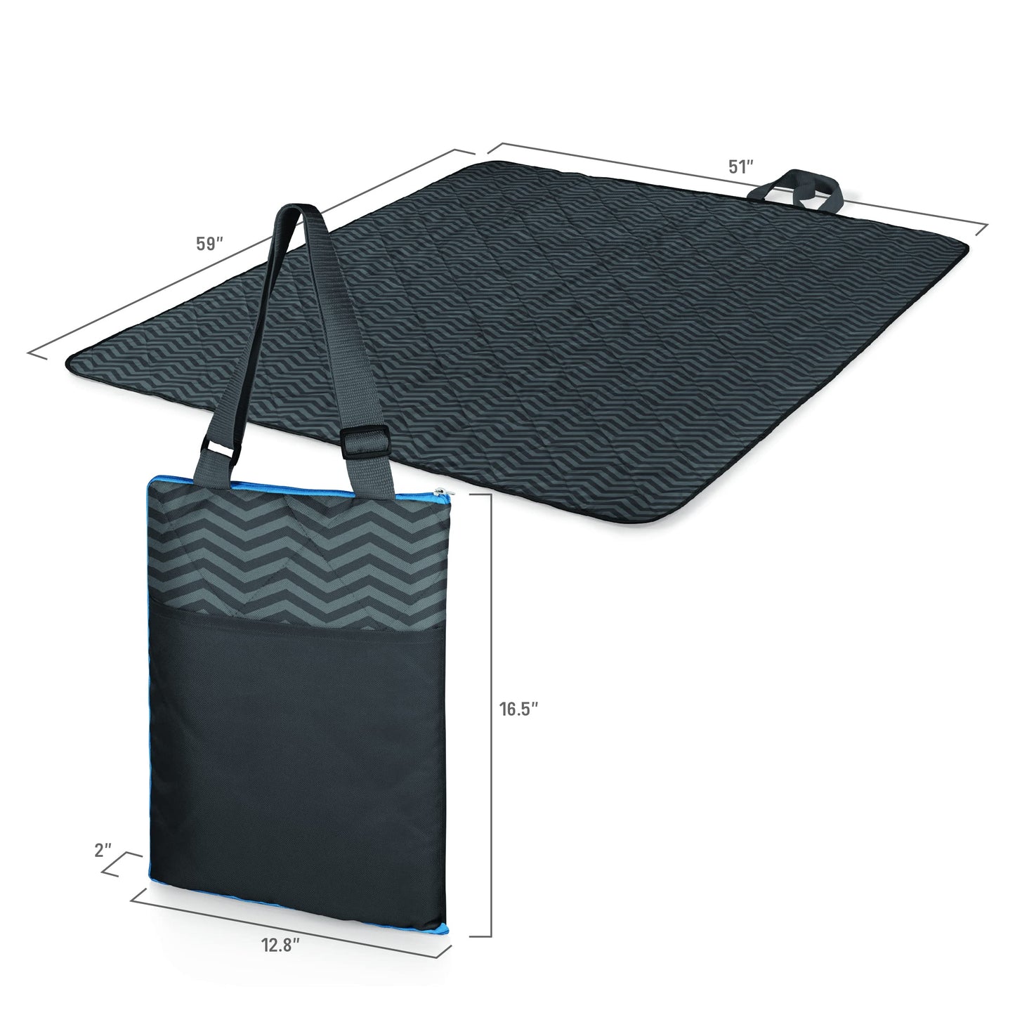 Vista Outdoor Picnic Blanket & Tote, (Waves Collection - Gray with Vista Blue Accents)