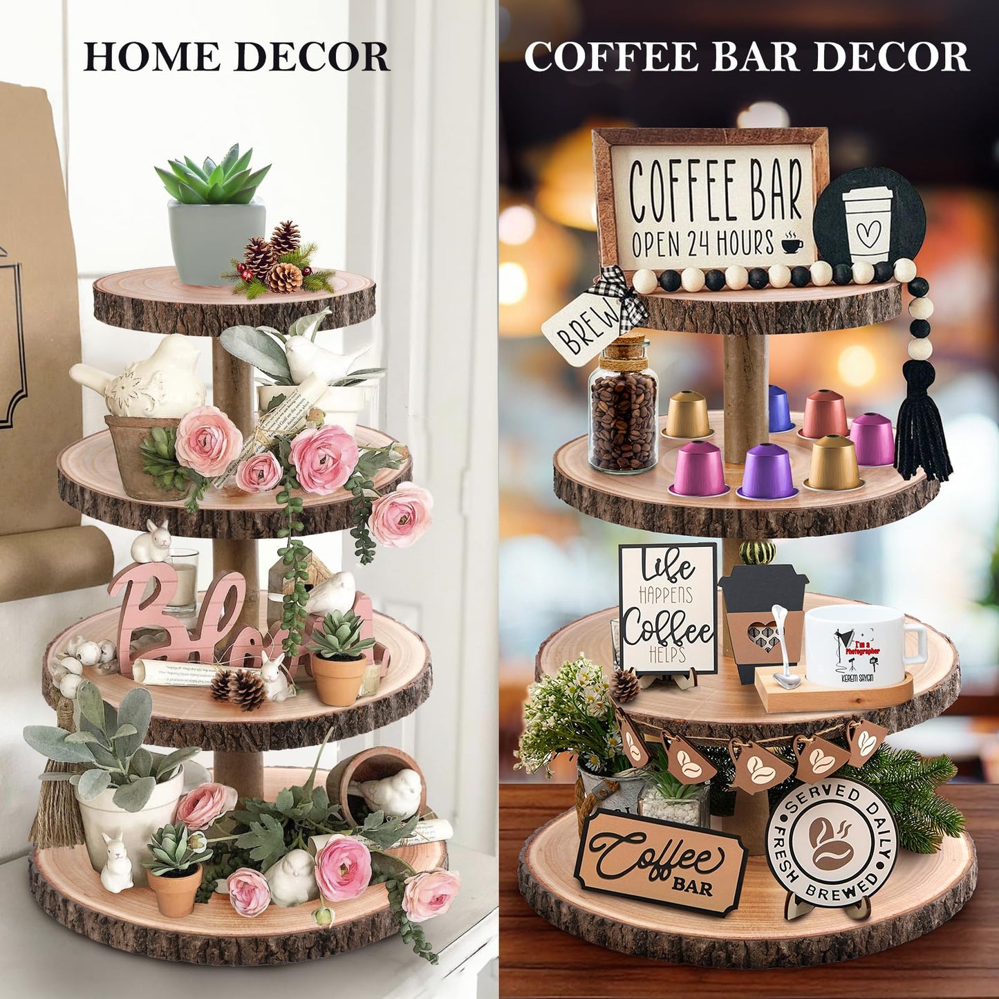 GrnVibe Cupcake Stand Wood Dessert Stands 4 Tier Cupcake Tower Large Cupcake Display Stand Rustic Cupcake Tier Stand for Woodland Baby Shower Decorations/Wedding/Birthday/Party/Farmhouse Decor