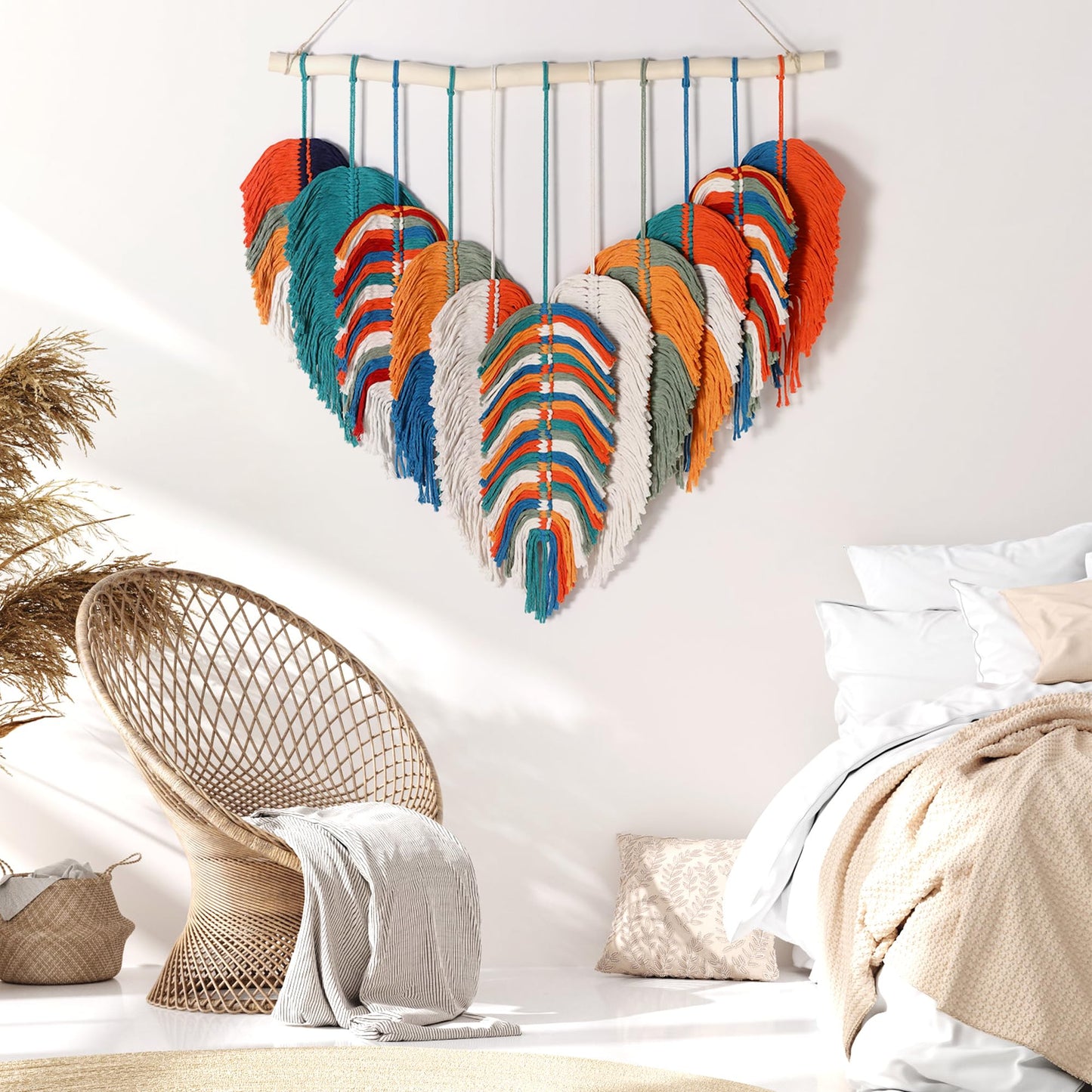 Amestrina Boho Tapestry for Bedroom, Boho Wall Decor for Bedroom, Large Wall Art for Living Room, Macrame Wall Hanging，Wall Tapestry for Living Room (Orange)