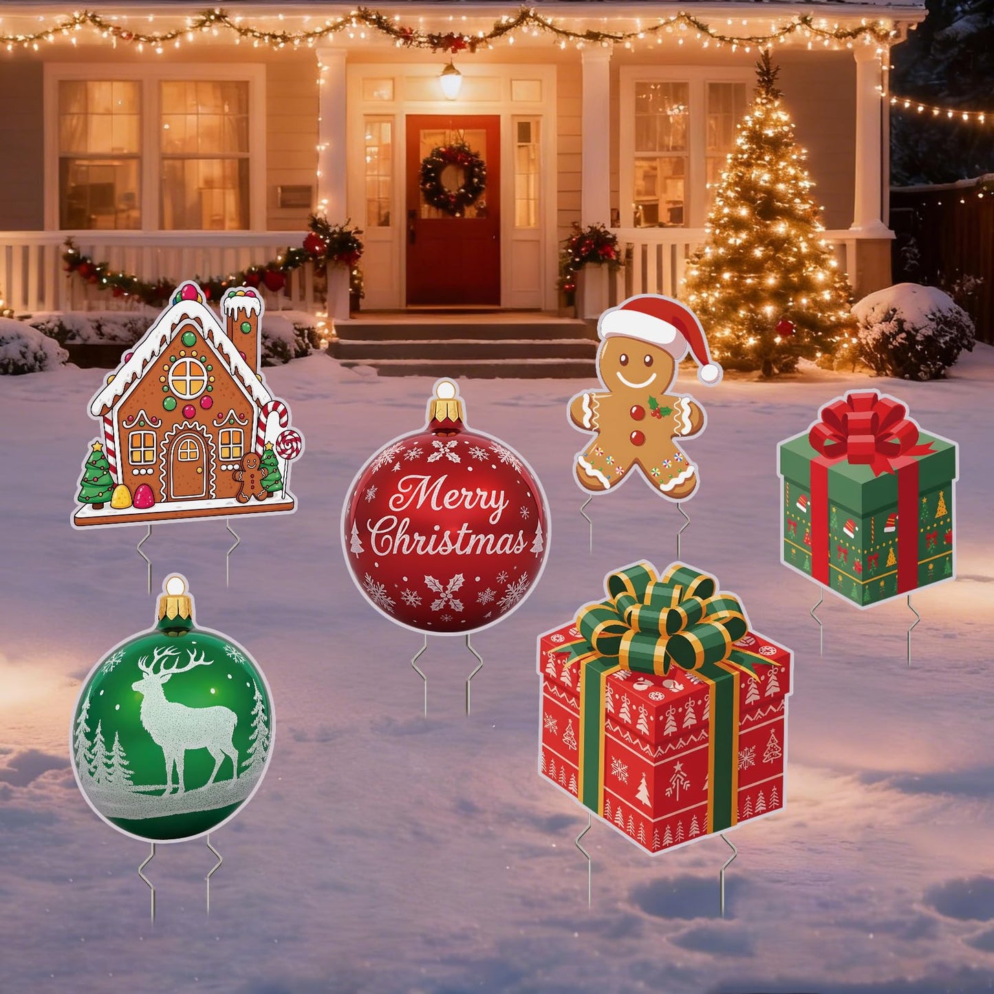 EnjoyView Christmas Ball Yard Sign with Metal Stakes, 14inch Outdoor Holiday Lawn Decorations, Xmas Sign for Porch Garden, Yard, Pathway & Party Decor Weatherproof Coroplast 1Piece