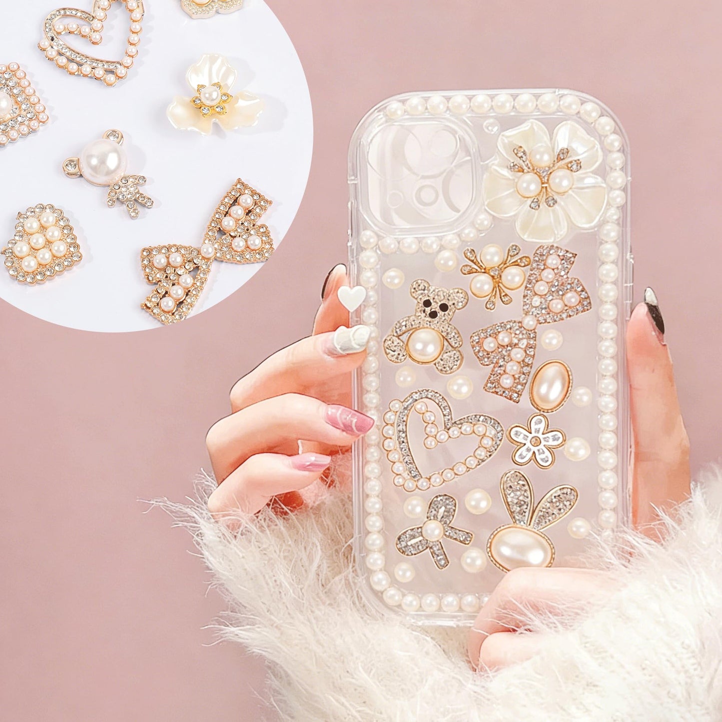 Junk Case Charms Kit with Gule, Junk Phone Case Decorating Kit with Bling Flower Butterfly Flatback Pearls Rhinestone Accessories for DIY Phones Case Deco Making Supplies