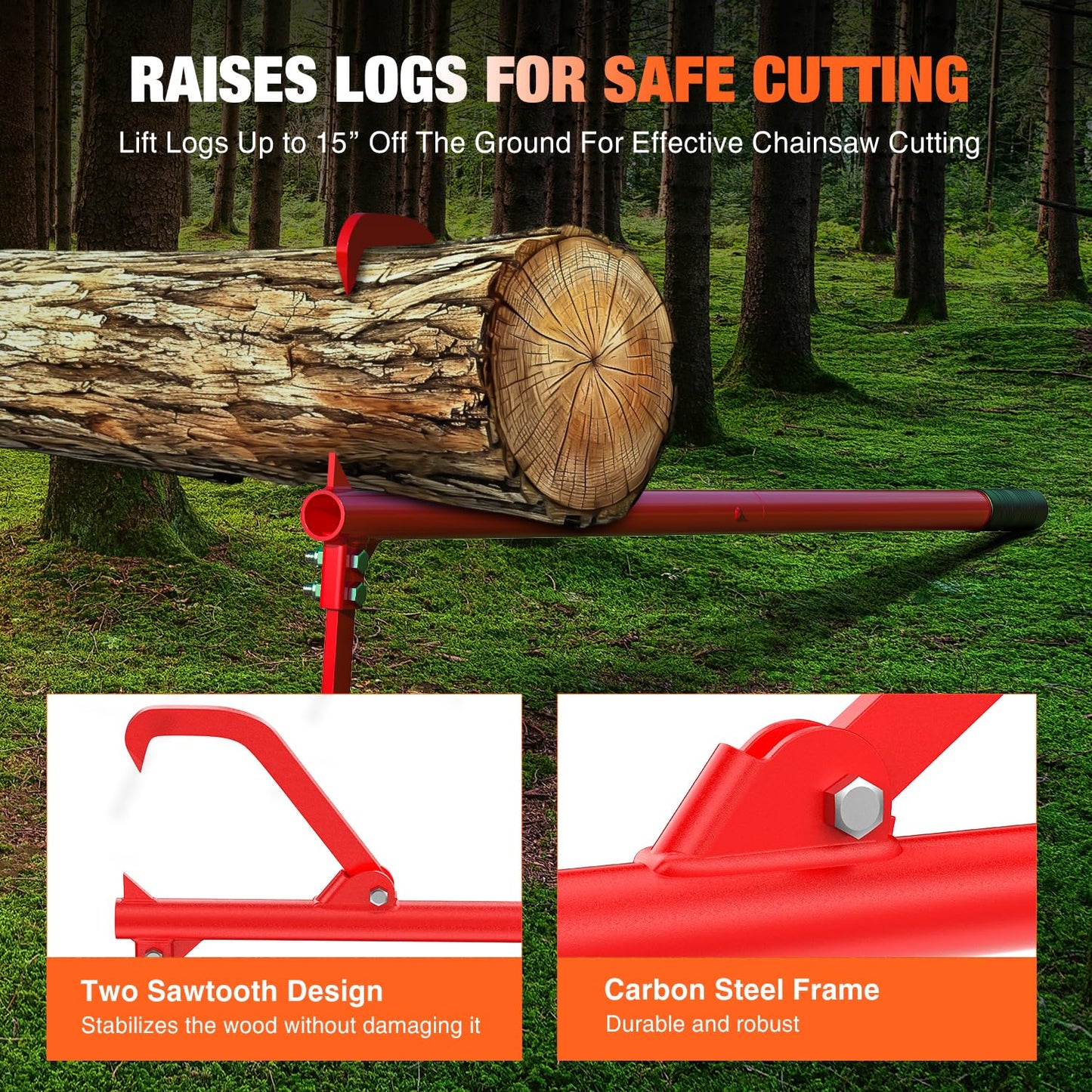 Yesker 51" Cant Hook for Log Roller Logging Tools with Adjustable Steel Cant Hooks Rubber Grip Heavy Duty Timberjack Log Lifter Mover Jack Firewood Tools for Rolling Raising up to 15" Diameter, Red