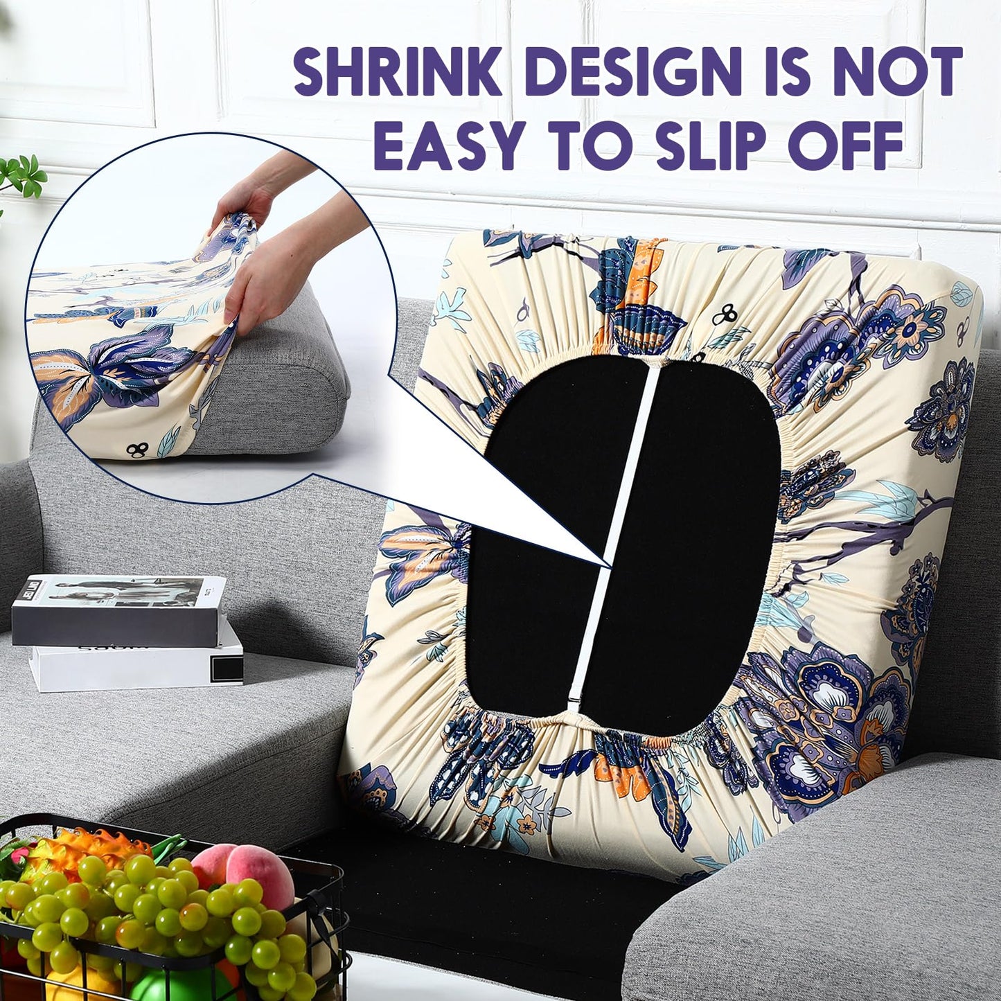 SmoothNovelty 4 Pcs Printed Couch Cushion Covers Stretch Furniture Sofa Washable Floral Replacement Seat Covers for Indoor and Outdoor (Poppy)