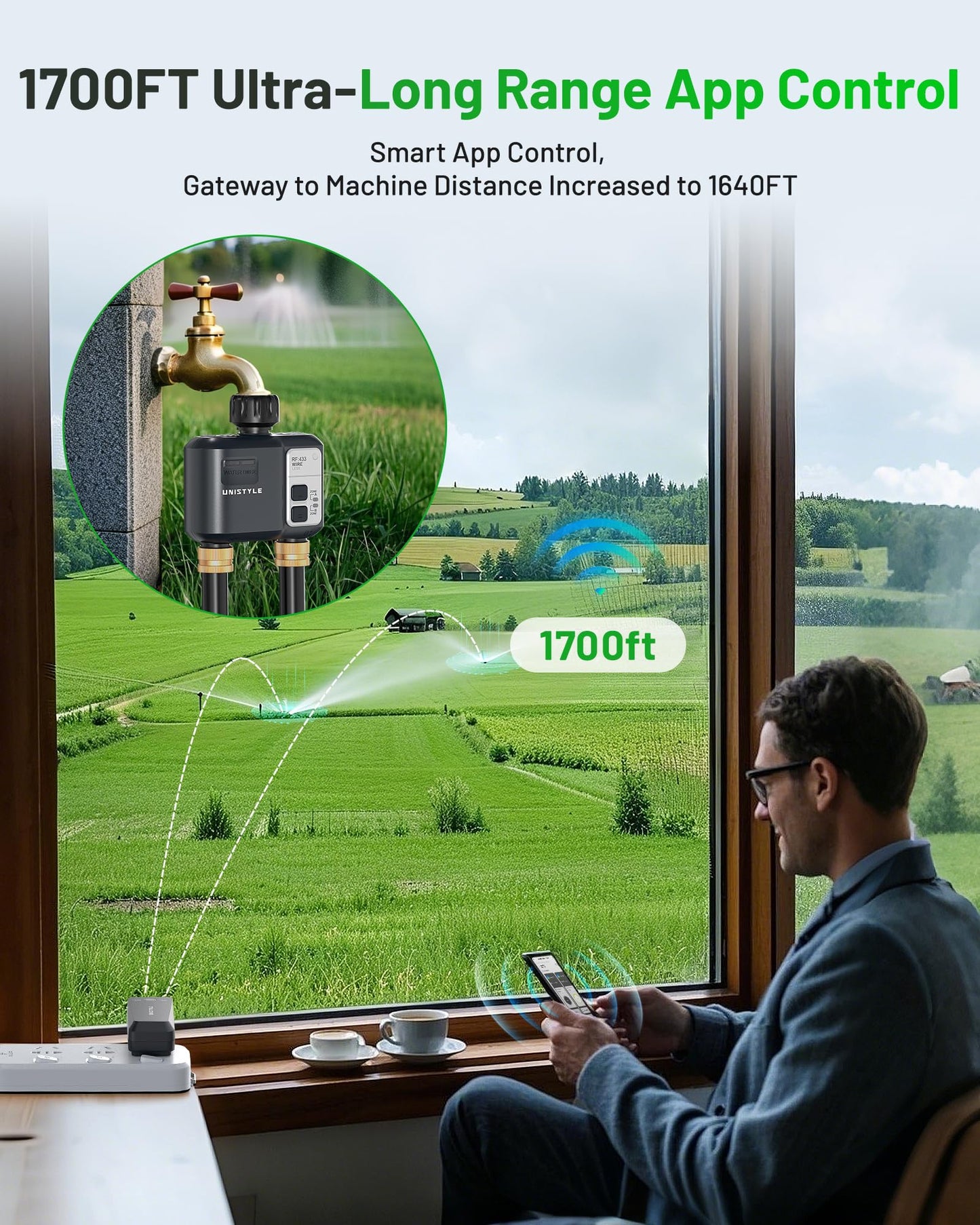 [All-New 2027] 1700FT WiFi Sprinkler Timer 2 Zone, Unistyle Smart Hose Timers Compatible Alexa & Google Voice and App Control, Water Timer for Garden Hose with Auto & Manual Modes for Garden Lawn