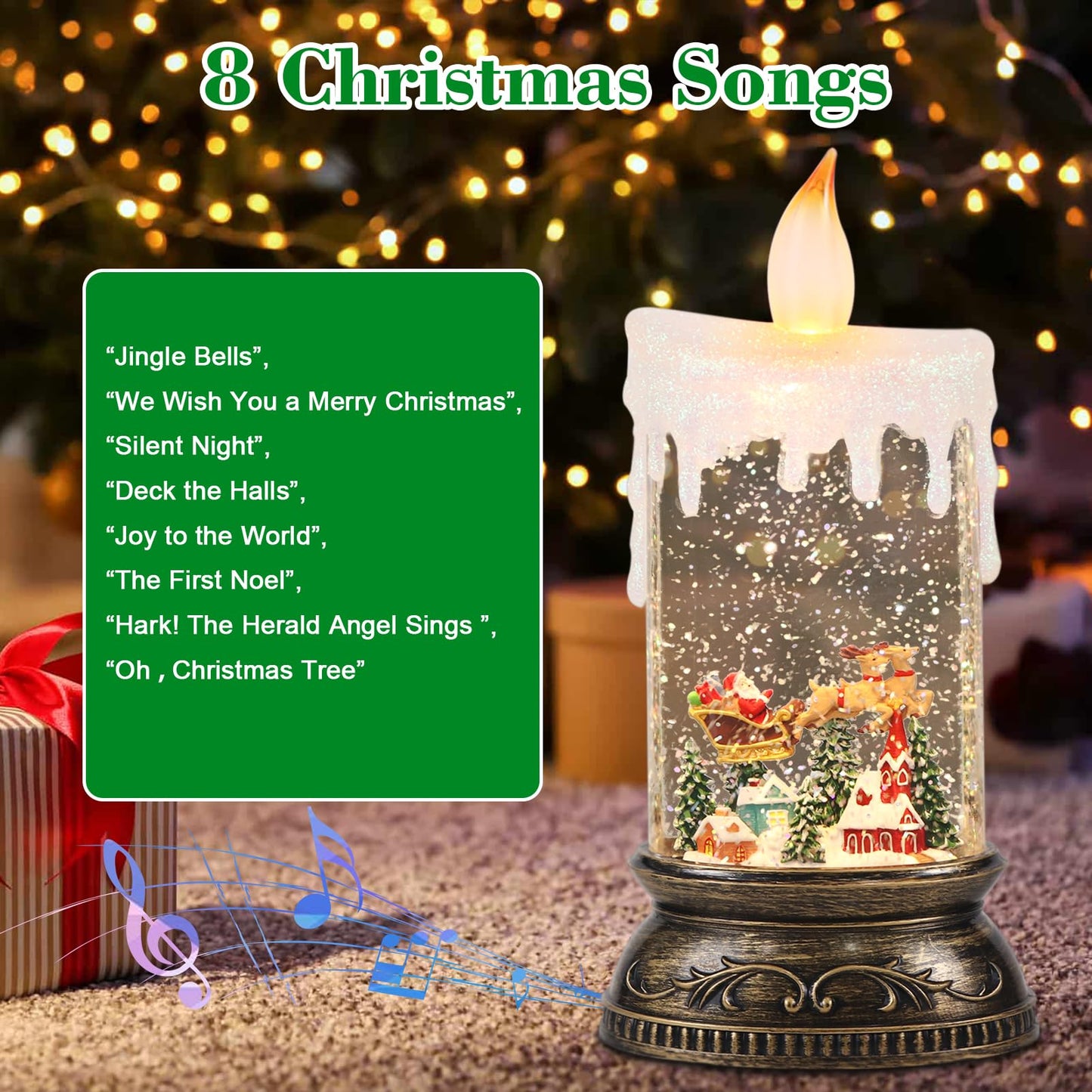 Wondise Rechargeable Musical Santa Claus Snow Globe Lantern with 6H Timer, Battery Operated USB Powered Lighted Singing Snow Globe Lamp Spinning Water Swirling Glitters Holiday Decor
