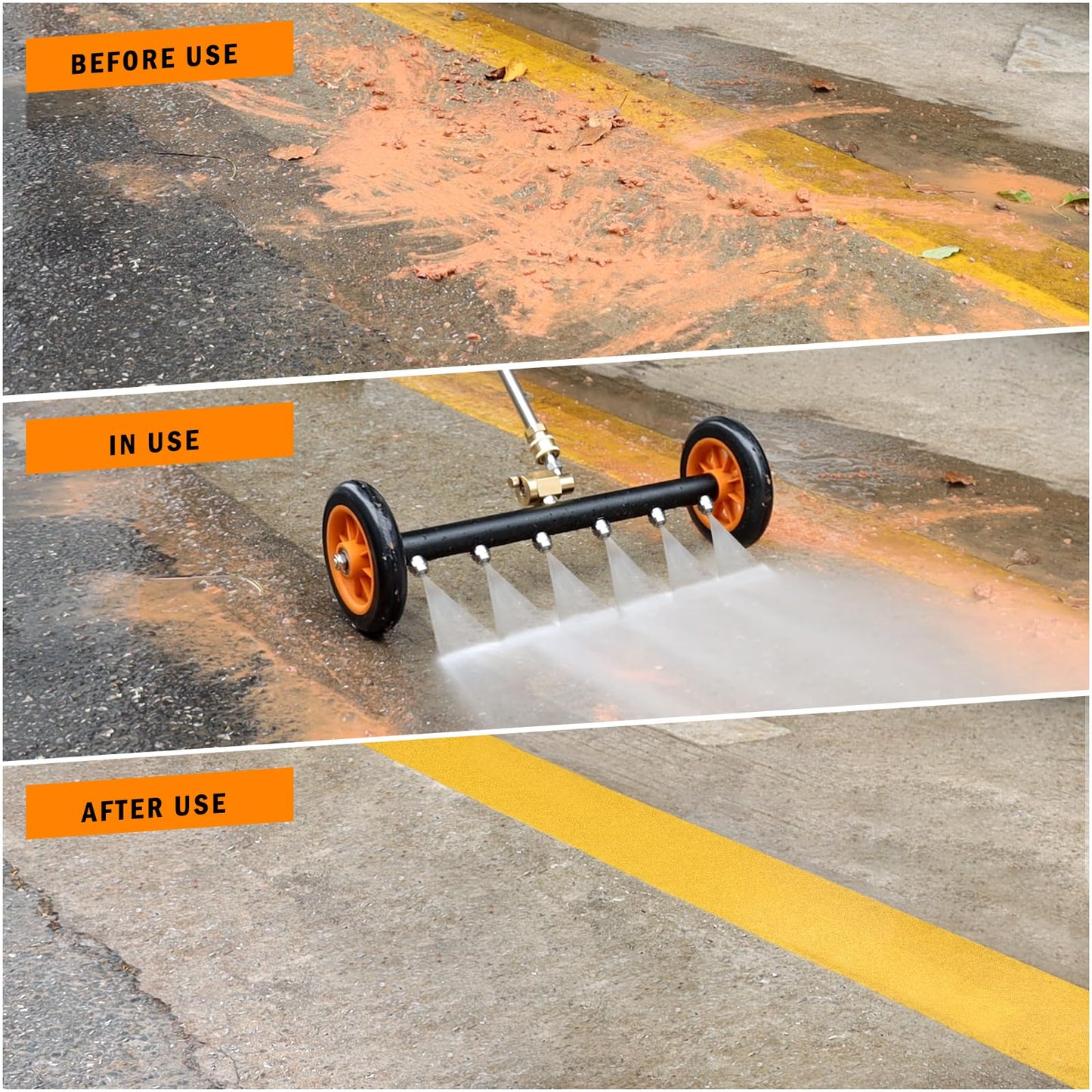 Undercarriage Pressure Washer Attachment, Siebwin 16" Dual-Function Water Broom for Pressure Washer Undercarriage Cleaner with 3 Pieces Extension Wand, 4000 PSI, Orange