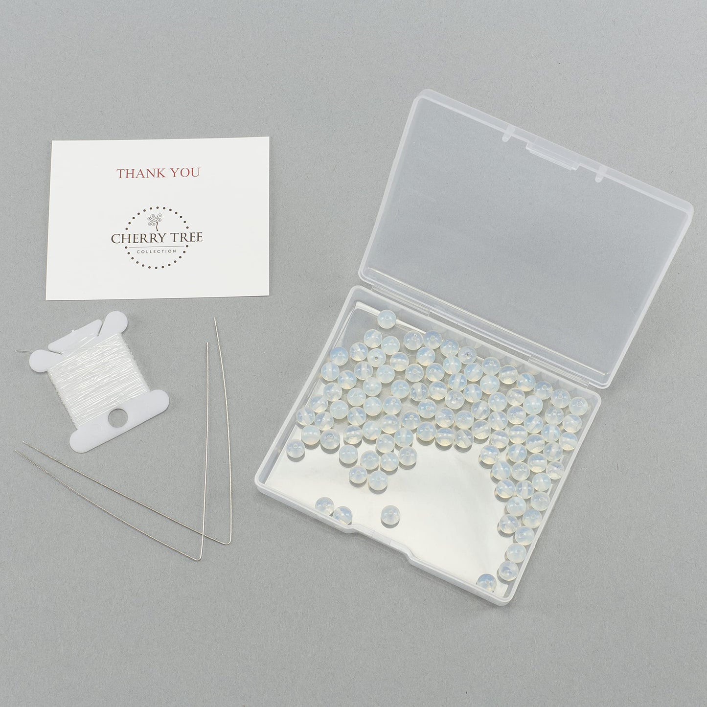 Cherry Tree Collection | 100PCS 6mm Opalite Round Beads for Jewelry Making | Includes Storage Box, Elastic String, and Needles