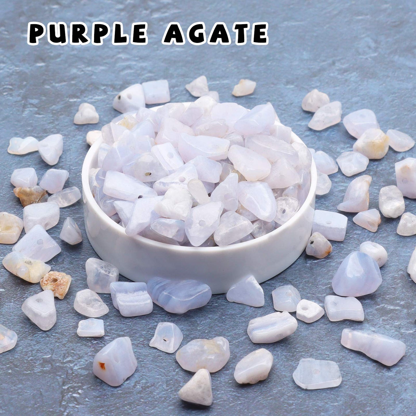 500 pcs Natural Chip Stone Beads, Purple Agate 5-8 mm Irregular Gemstones Healing Crystal Loose Rocks Bead Hole Drilled for Jewelry Making Bracelet