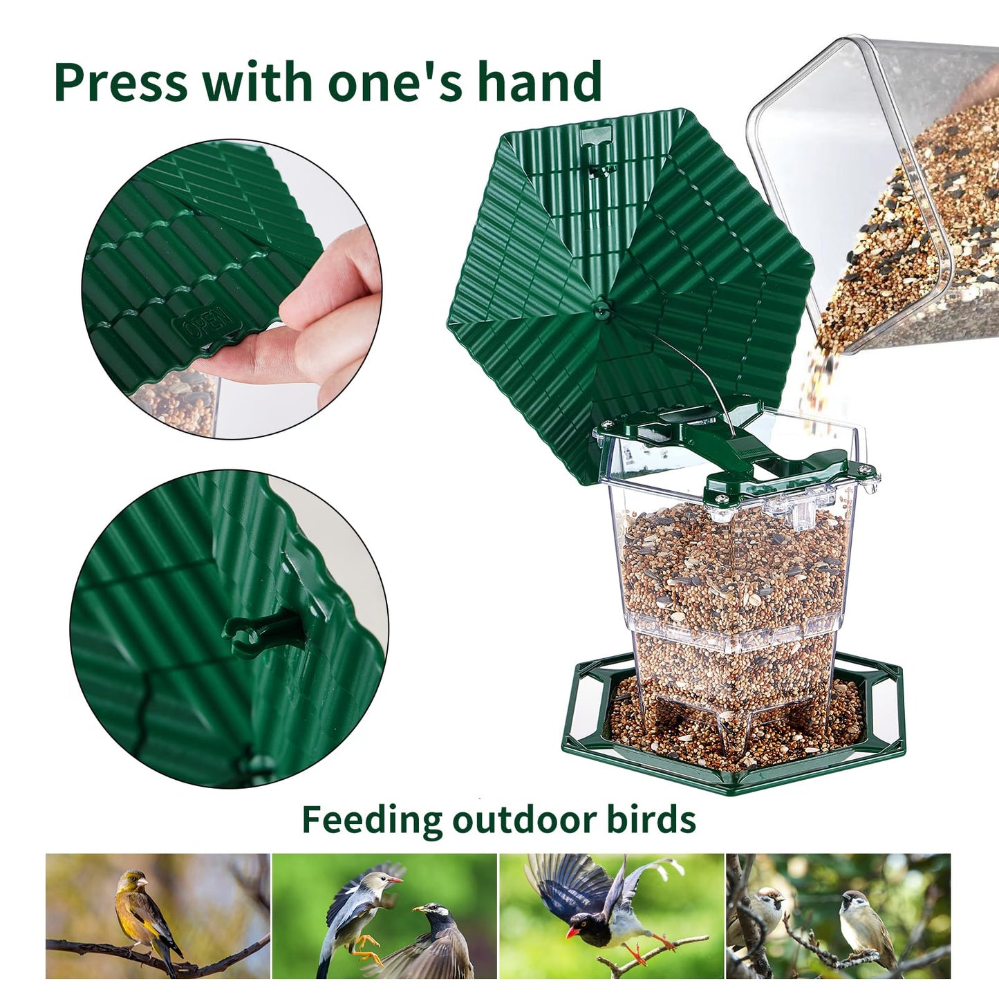 Jealoeur 2 Pack Bird Feeders for Outdoors Hanging Bird Feeder Wild Birds Seed, Green BB