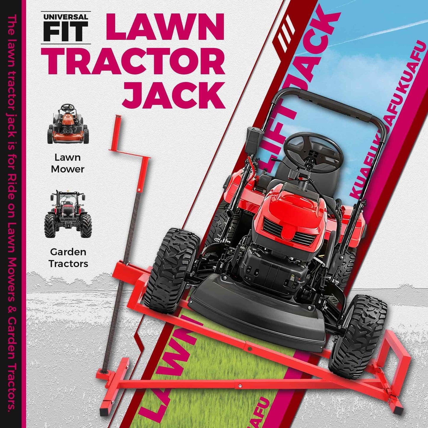 KUAFU Lawn Mower Lift Jack, Telescopic Maintenance Jack for Lawn Mowers and Garden Tractors, Manual Handle & Power Tool Extension Red, GO-3711