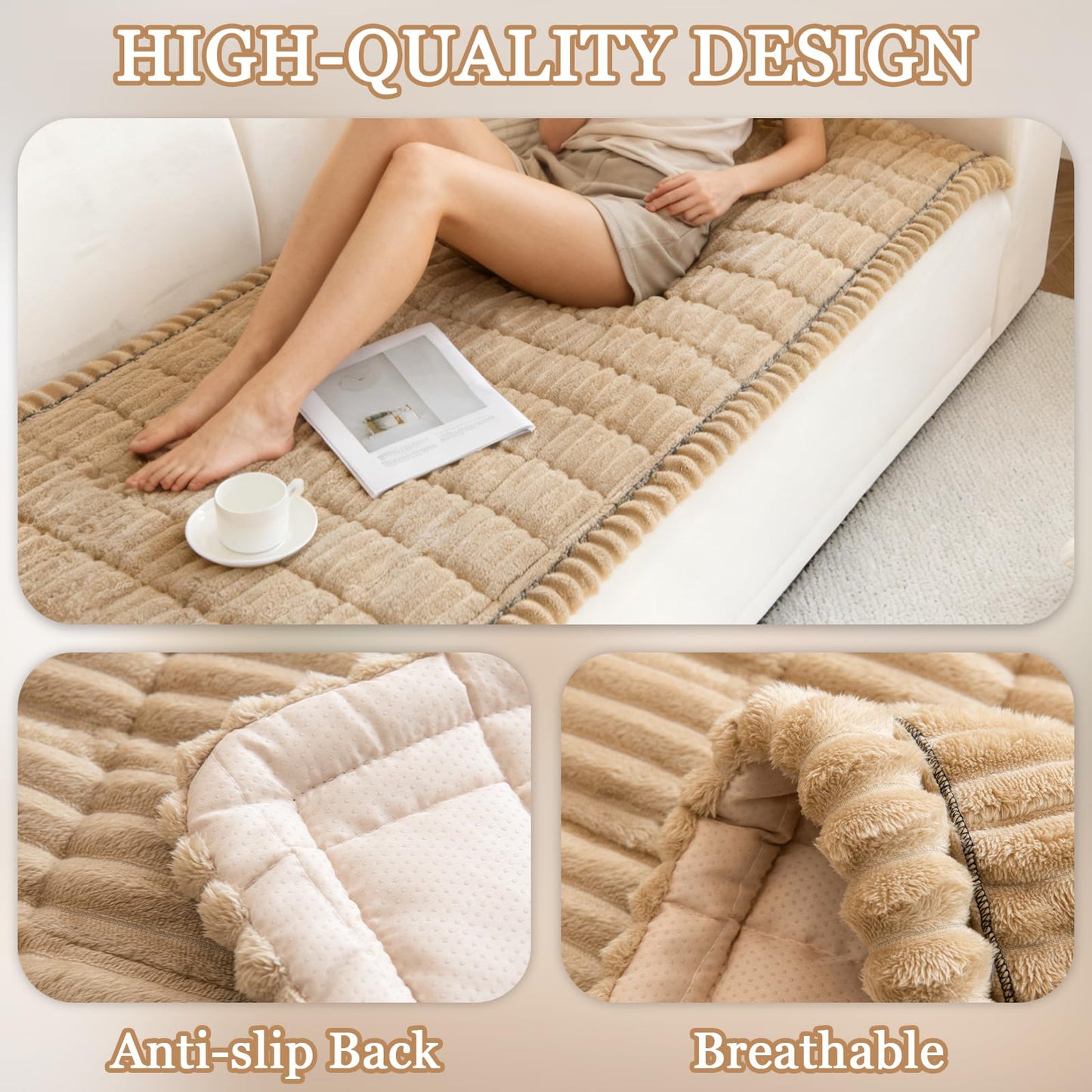BPJKNIT Couch Covers for Sofa Brown Non Slip Dog Couch Cover,27.6" x 59.1" Washable Plush Sofa Covers for Dogs, Fuzzy Pet Couch Covers for 3 Cushion Couch, Soft Couch Protector for Any Sofa.