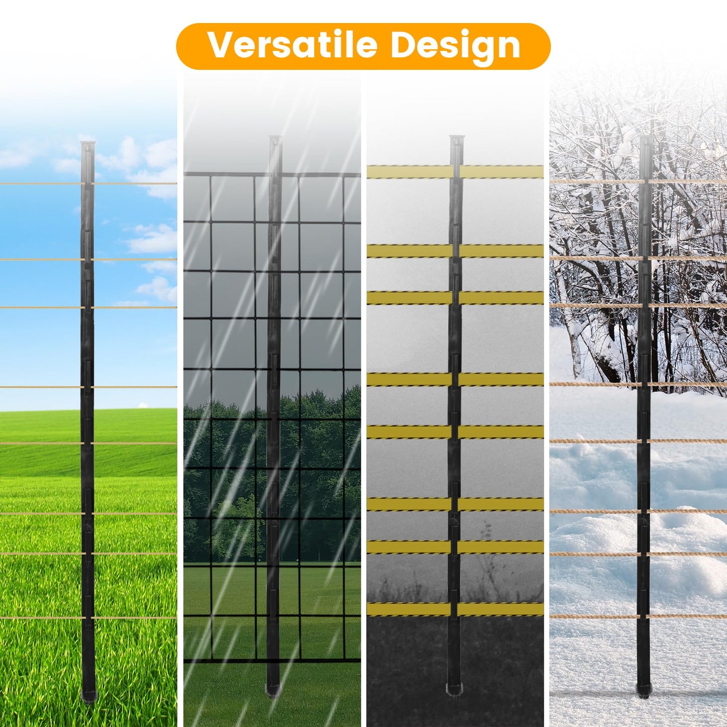 Toriexon Electric Fence Posts 25 Pack, 48 inch Step in Fence Post, Temporary Plastic Fence Posts for Farm Protection, Sturdy Fencing Post for Garden Yard, Black