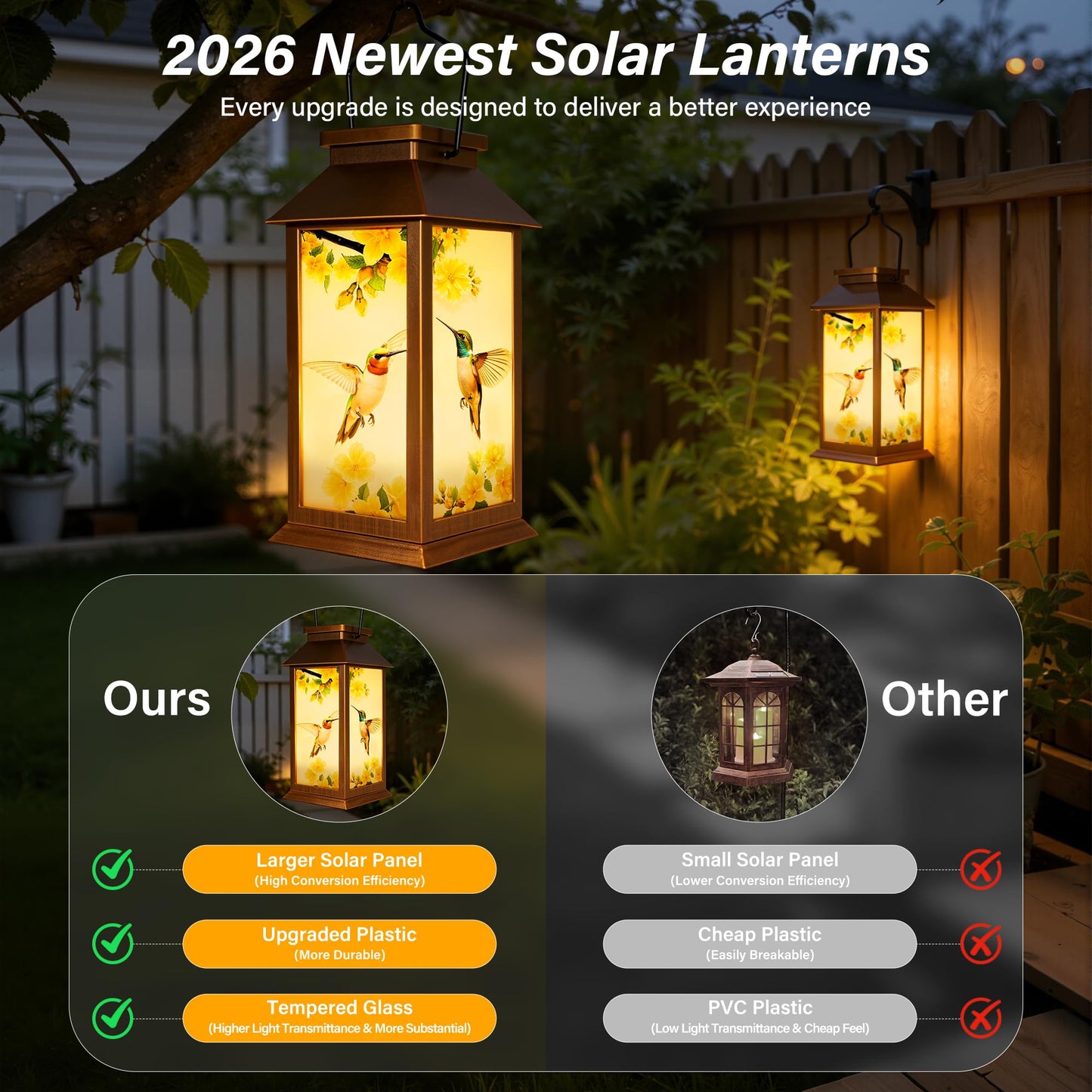 Ccinny Mothers Day Gifts, Solar Lanterns Outdoor Waterproof, Hummingbird Garden Decor Birthday Gifts for Women Mom Grandma, LED Hanging Solar Lights for Outside Yard Patio Lawn Porch