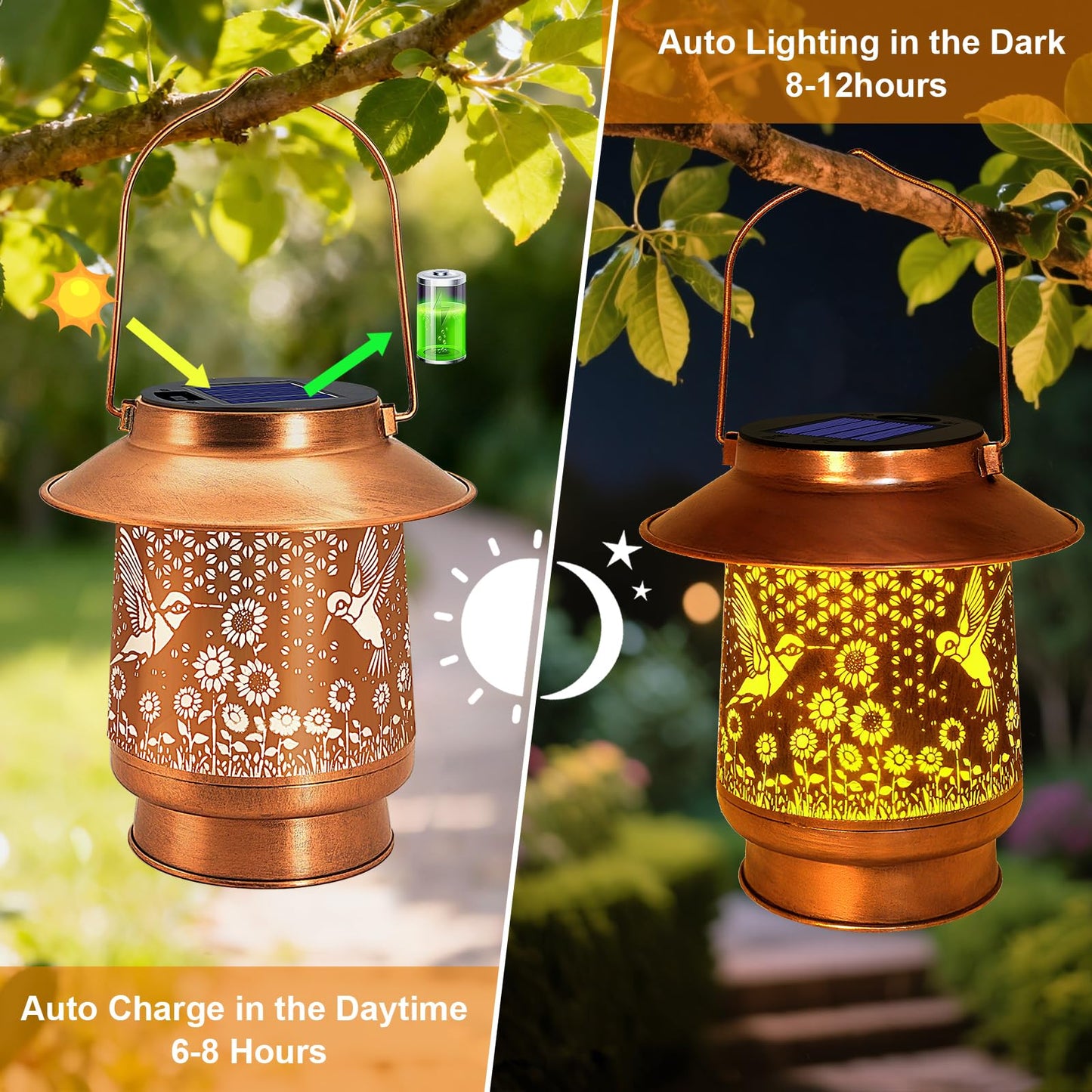 Hummingbird Solar Lanterns Outdoor Waterproof, Birthday Mother's Day Gifts for Women Mom Grandma, Metal Solar Hanging Lights Garden Decor for Yard Patio Lawn Pathway Landscape