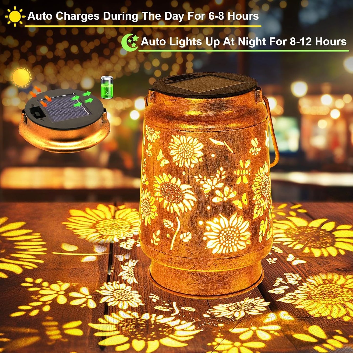 Sunflower Solar Lanterns Outdoor with Shepherd Hook, Birthday Gift Mothers Day Gift for Women Mom Grandma Wife Daughter, Waterproof LED Hanging Lights, Decor for Yard Garden Patio Porch Lawn Tabletop