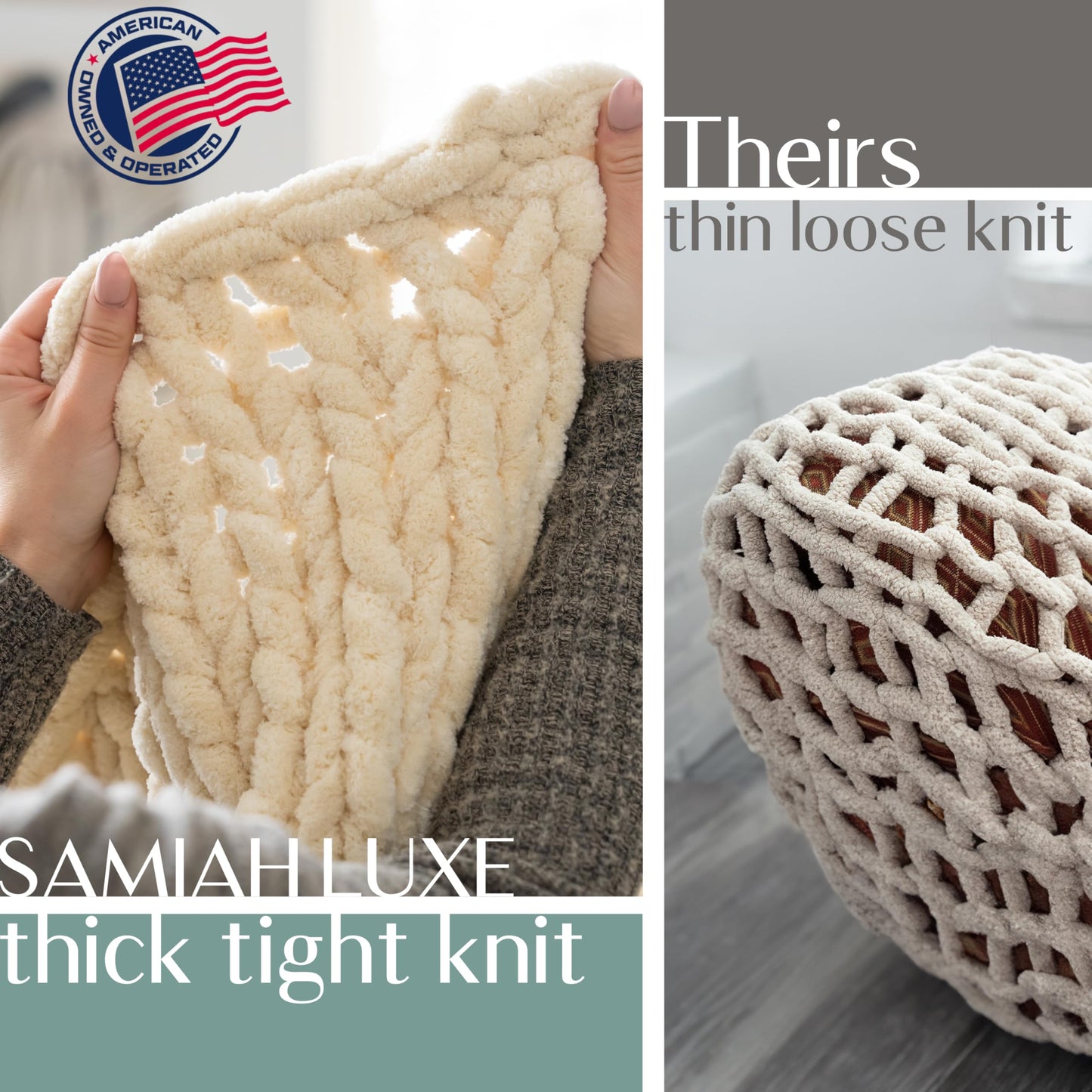 SAMIAH LUXE Chunky Knit Blanket Throw 50x70, Cream Chenille Chunky Knit Throw Blanket for Living Room Decor or Boho Decor, Thick Yarn Knitted Blankets for Couch or Bed, Cable Knitted Crochet Blankets