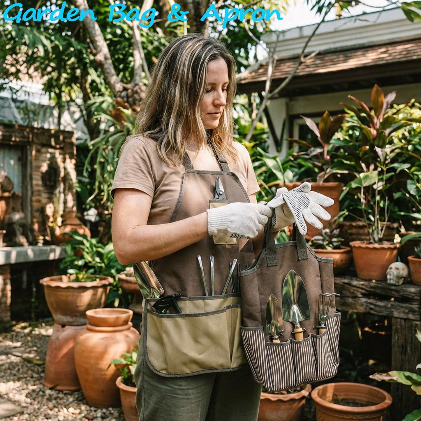Garden Tool Set, Beswill 12 Pieces Heavy Duty Gardening Hand Tools with Garden Tools Organizer Handbag, Apron, Rust-Proof Stainless Steel Gardening Kit, Wood Handle, Ideal Garden Gifts for Women Men