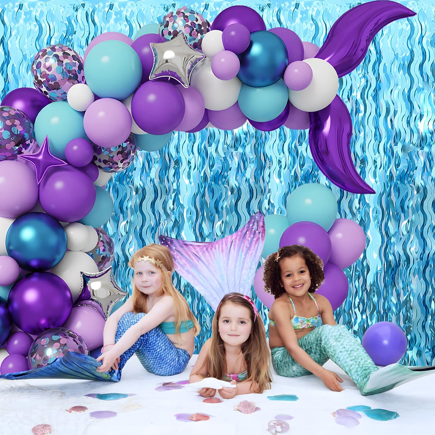 Wavy Tinsel Foil Fringe Curtains Teal Blue Streamers Backdrop for Ocean Themed Party Blue Birthday Under The Sea Party Decorations(2 Pack,3.2 ft x 6.6 ft)