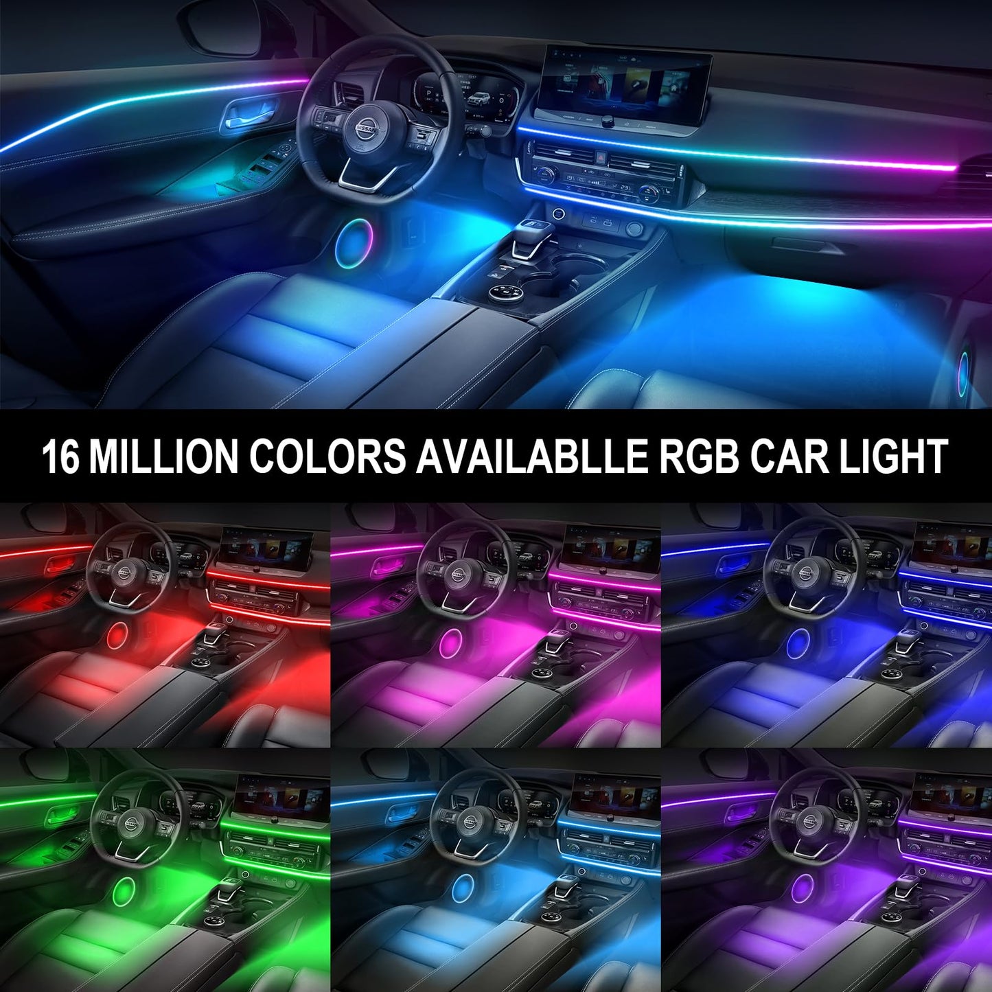 Dreamcolor Acrylic Interior Car Light 10 in 1 Automotive Ambient Light Kits with APP Control 16 Million Color 175 inches Fiber Optic Car LED Strip Light, RGB Music Sync Neon Light Kits