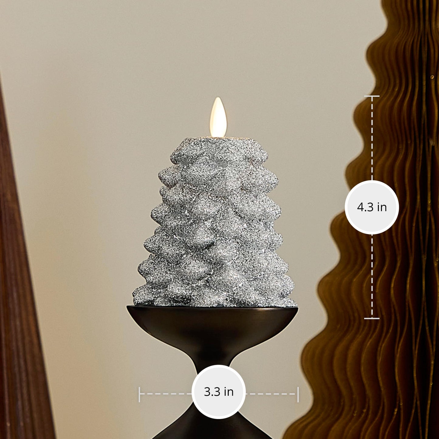 Luminara Brilliant Silver Glitter Flameless LED Candle North Tree Moving Flame Pillar (3.3" x 4.3")