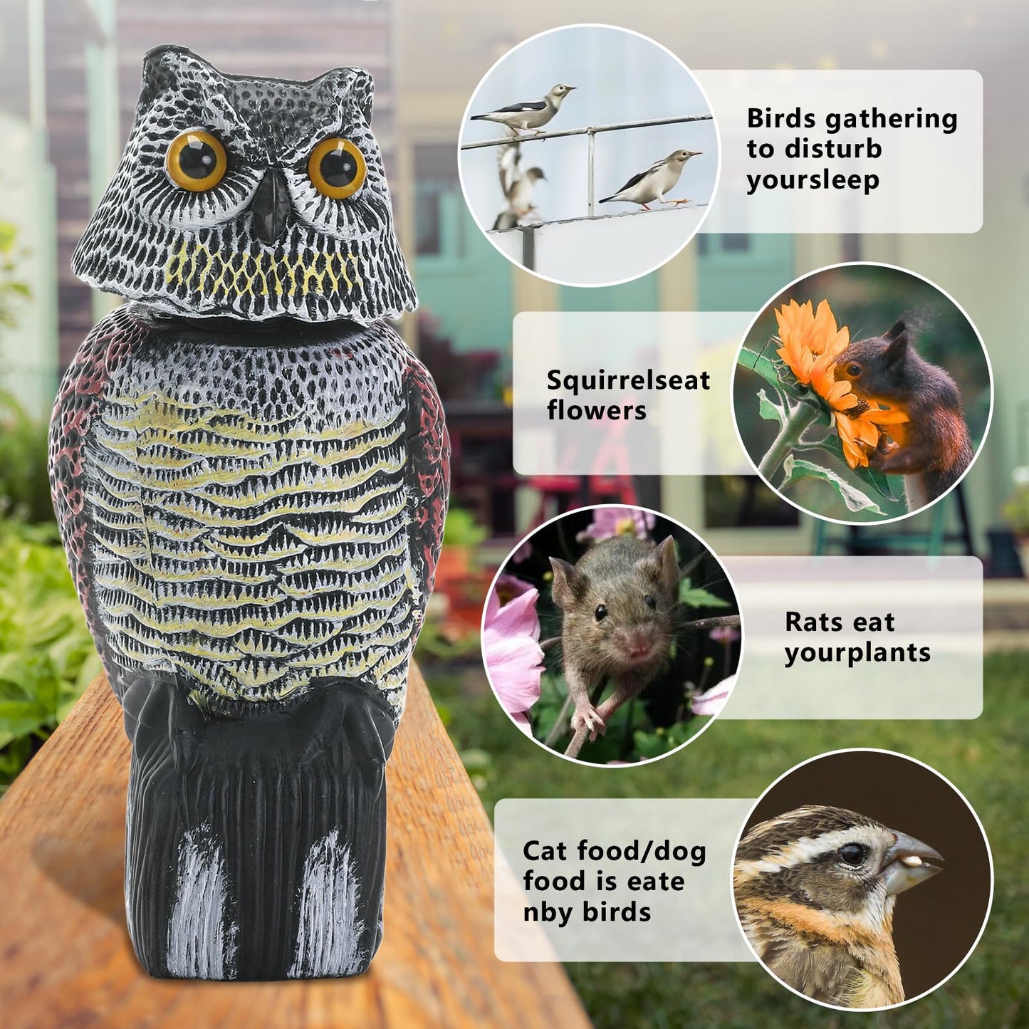 Cifavor Fake Owl for Garden with Rotating Head,Realistic Eyes & Waterproof Shape
