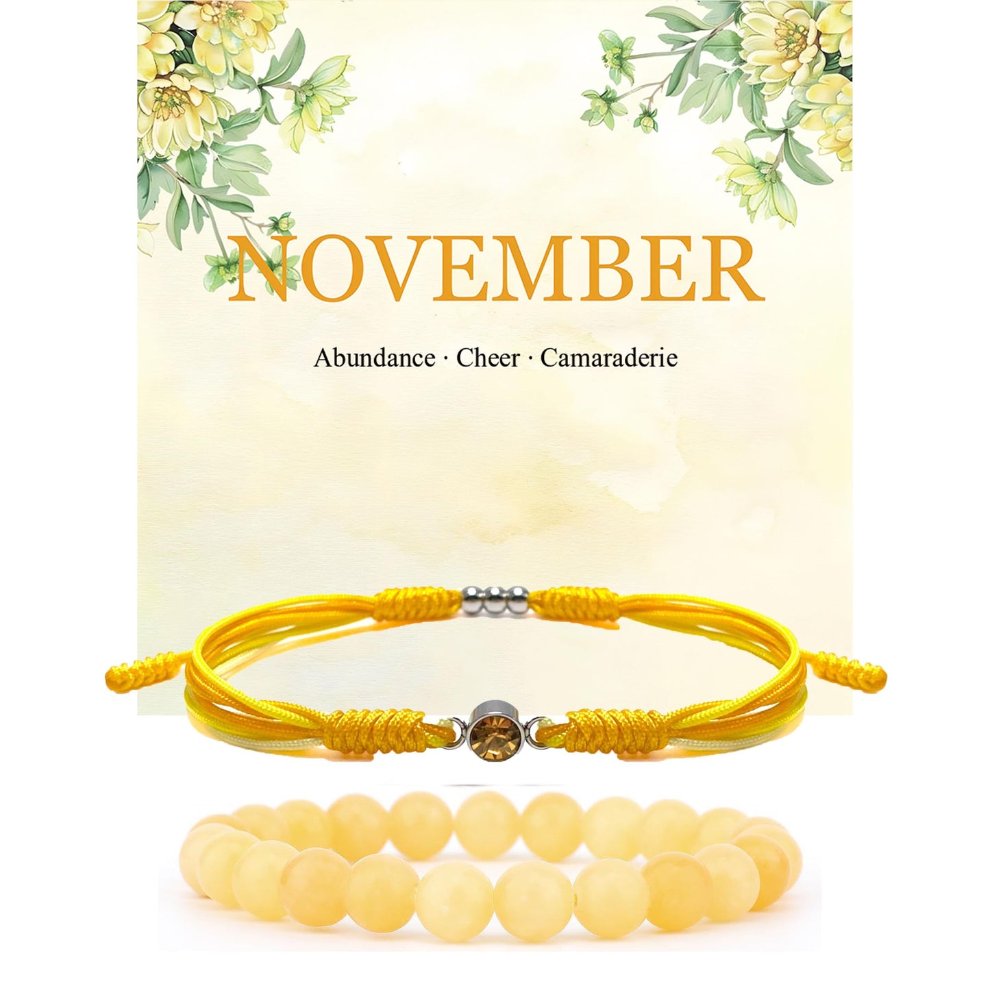 Crgwxzl November Birthstone Bracelets for Women Men,Healing Crystal Protection Stone Citrine Beads Bracelet,String Wrap Zodiac Month Bracelets Birthday Jewelry Gifts