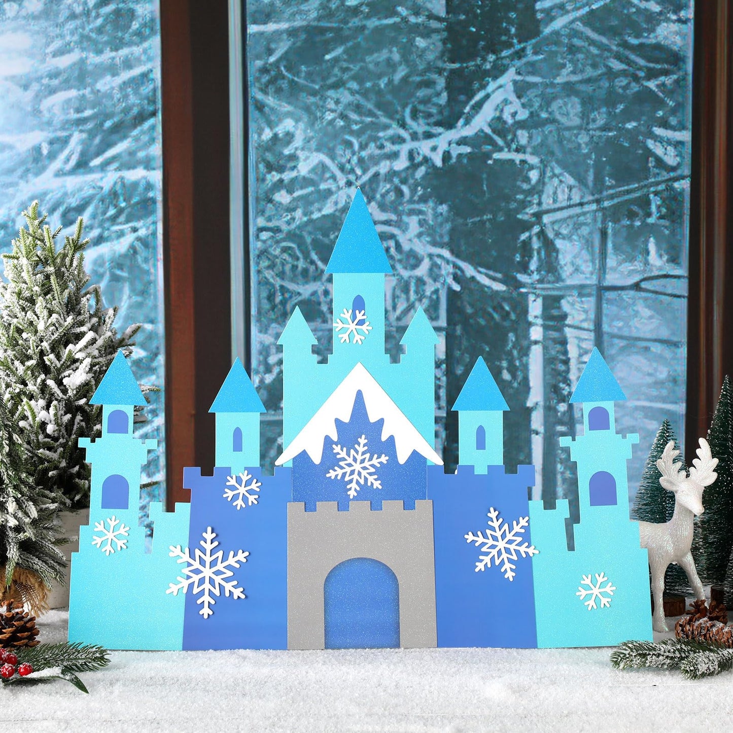 Harloon 19.7 x 23.6 Inch Snowflake Castle Table Centerpiece Glitter Winter Themed Party Table Decorations for Princess Snowflake Themed Winter Birthday Party Supplies