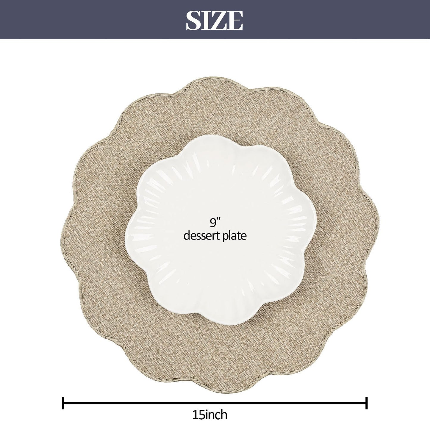 AHHFSMEI Round Faux Linen Placemats Set of 6 Heat Resistant Non-Slip Stain Proof Table Mats for Kitchen Dining Elegant Decor Place Mats (Linen Beige,6)