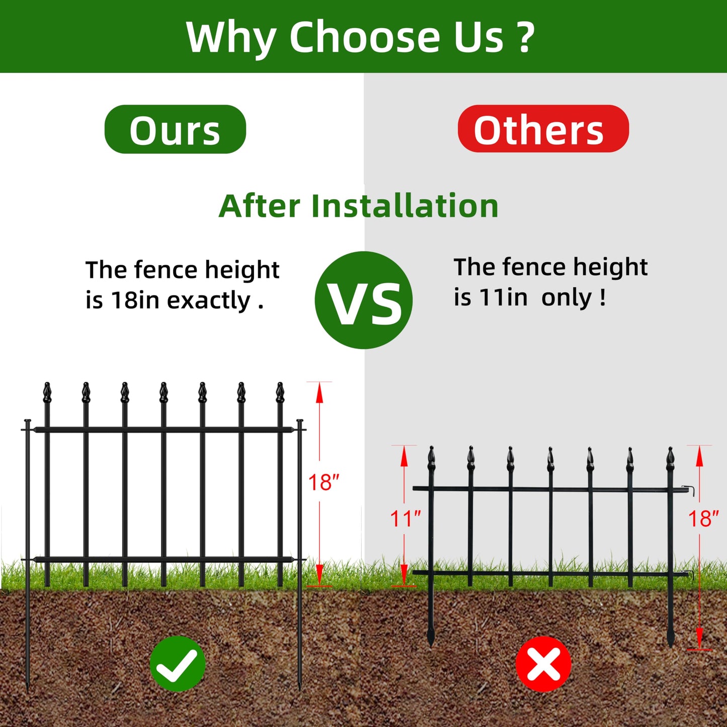 FOREHOGAR Decorative Metal Garden Fence 18 in H x 10 ft L, Small Border Roman Column Deco, Barrier Fencing for Yard Flower Bed Lawn Landscape Outdoor, 5 Panels + 6 Stakes Black