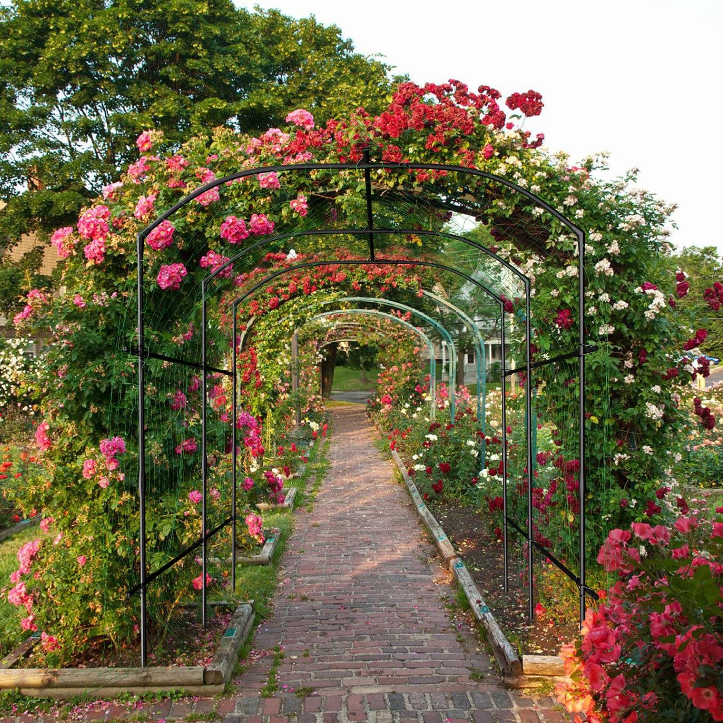 SUNYRISY Garden Arch Trellis for Climbing Plants Outdoor Gardening, 87" H x 70" L x 75" W Metal Core Tall Plant Support for Raised Bed Planting Cucumber Tomato Flowers Vegetables