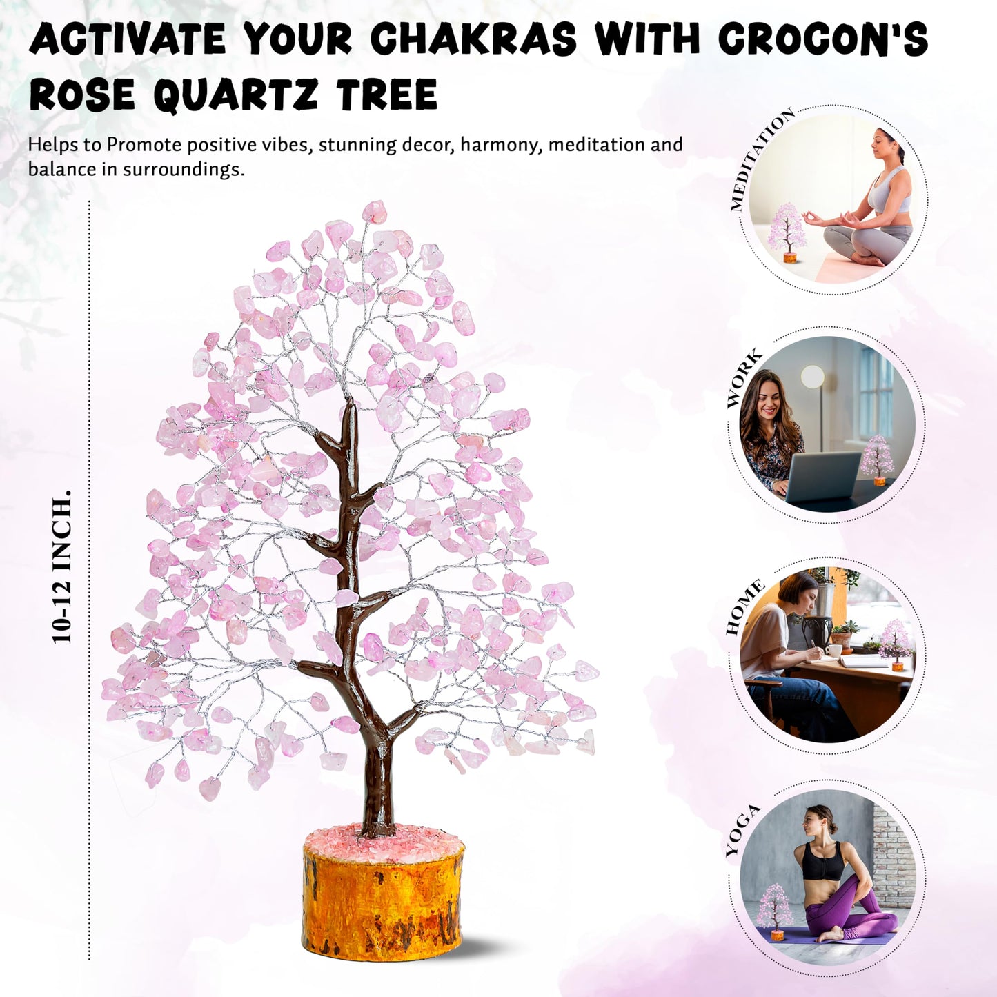 Crocon® Rose Quartz Crystals Tree, Birthday Gifts for Women, Mom, Sister & Girlfriend | Pink Room Decor Healing Crystals | House Warming Gifts Unique Spiritual Present Idea for Woman & Men Decoration