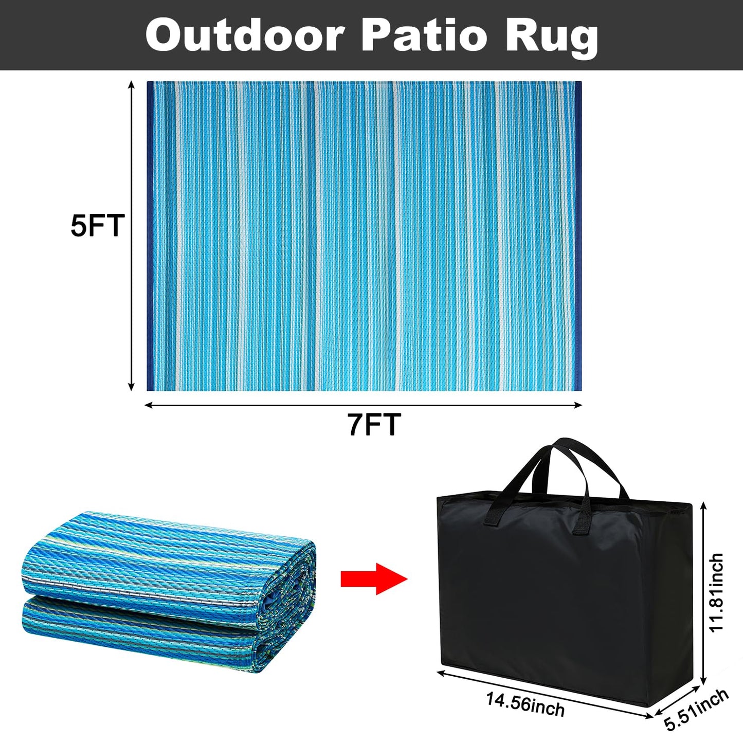 Wefavor Outdoor/Indoor Rug Plastic Straw Rug Waterproof Portable Outdoor Mat, Easy to Clean and Fold, Perfect for Garden, Patio, Picnic, Decking-（Blue，6x9Ft）