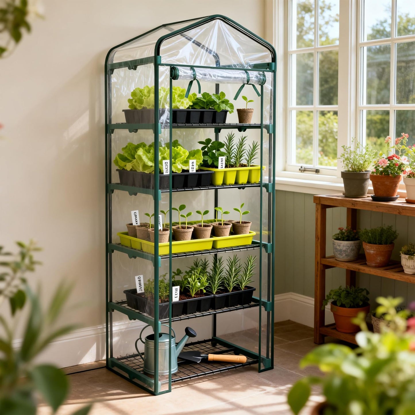 Worth Garden 5 Tier Mini Greenhouse - 75'' H x 27'' L x 19'' W - Sturdy Portable Gardening Shelves with PVC Cover - Small Porch Green House for Growing Plants Flowers Indoor & Outdoor