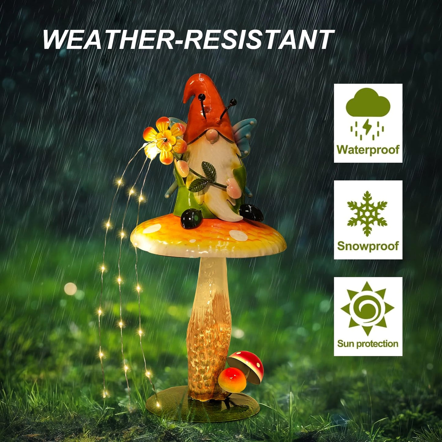 HONGLAND Solar Garden Gnome Figurine, Waterproof Outdoor Mushroom Decor with Solar Outdoor Lights for Yard, Patio, Lawn Ornaments, Ideal Gifts for Mom Grandma Women, Housewarming Gifts-16.5"