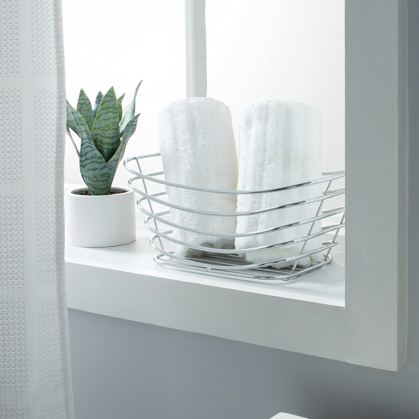 Simplify Wire Towel Basket| Dimensions: 12.1" x 7.5" x 5.1"| Bathroom | Bathroom Storage | Wire Construction | Chrome