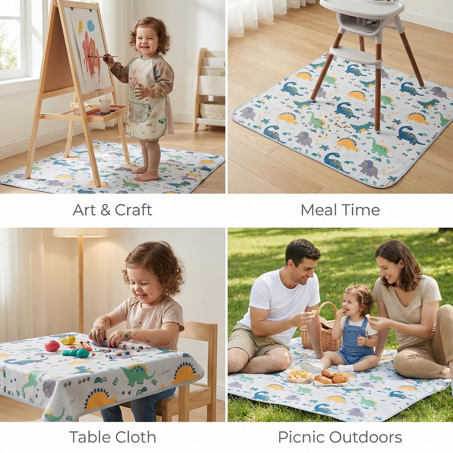 Splat Floor Mat for Under High Chair/Arts/Crafts by CLCROBD, 51" Waterproof Anti-Slip Food Splash Spill Mess Mat, Washable Portable Picnic Mat and Table Cloth