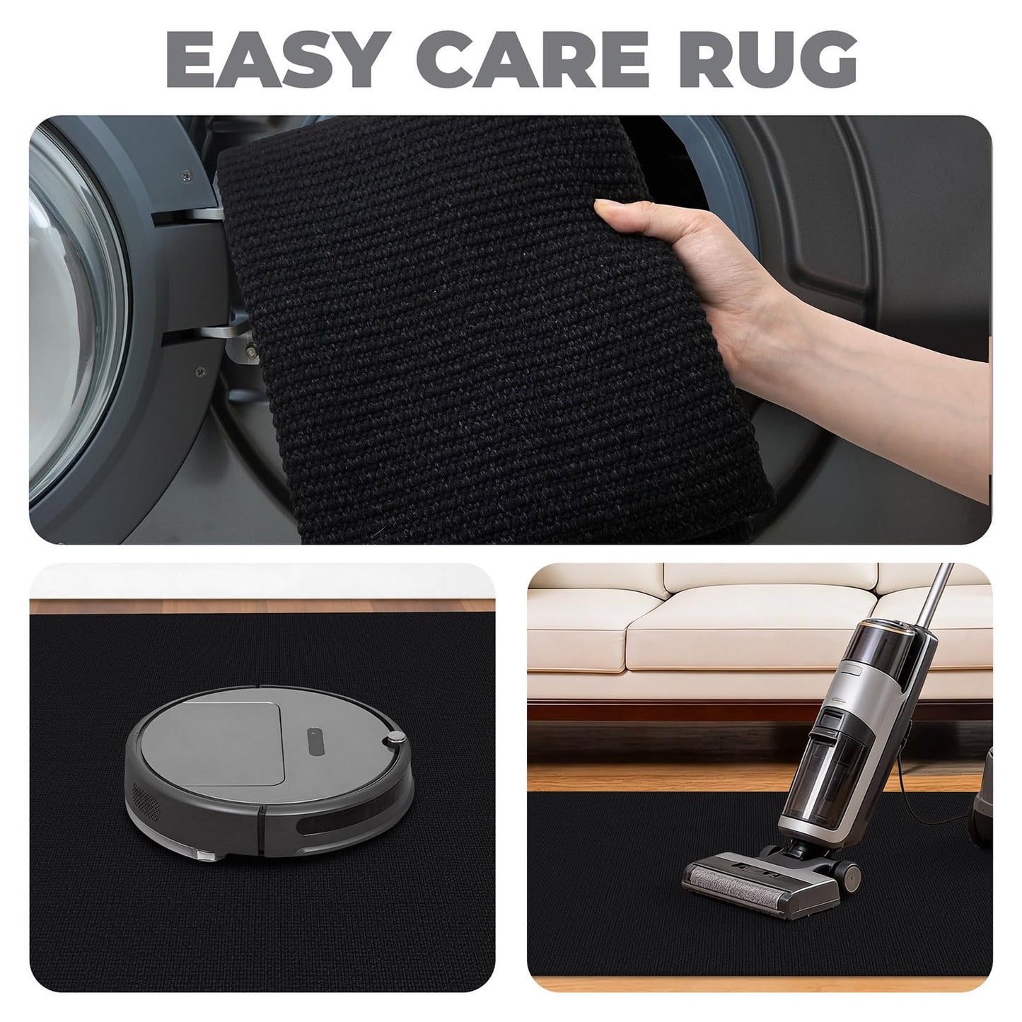 Lansny Washable Entryway Rug 3x5 Area Rugs Cotton Braided Throw Rug with Rubber Backing Indoor Door Mat for Kitchen Living Room Entrance, Black
