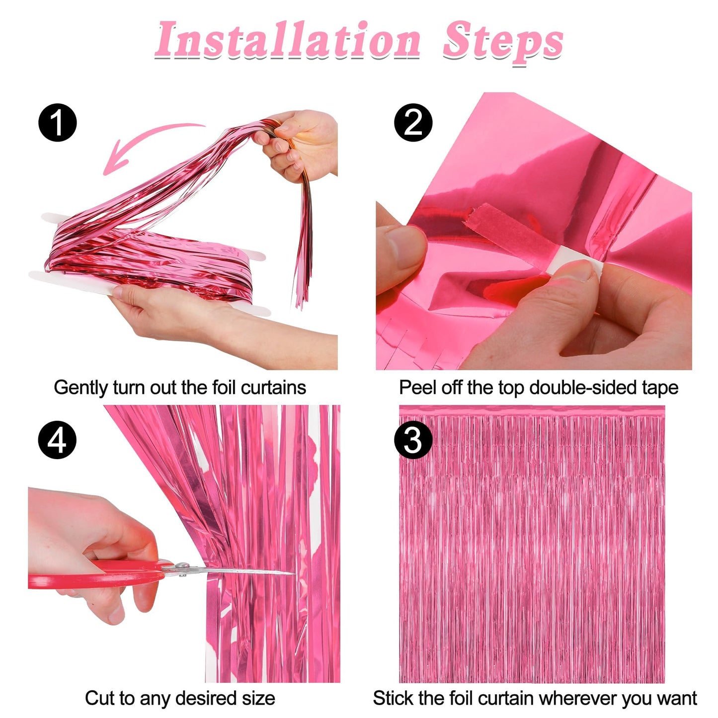 2 Pack Pink Party Decorations, 3.28 FT x 7.05 FT Pink Backdrop, Metallic Tinsel Backdrop Fringe Curtains Backdrop Curtains, Photo Backdrop Party Supplies Birthday Party Decorations