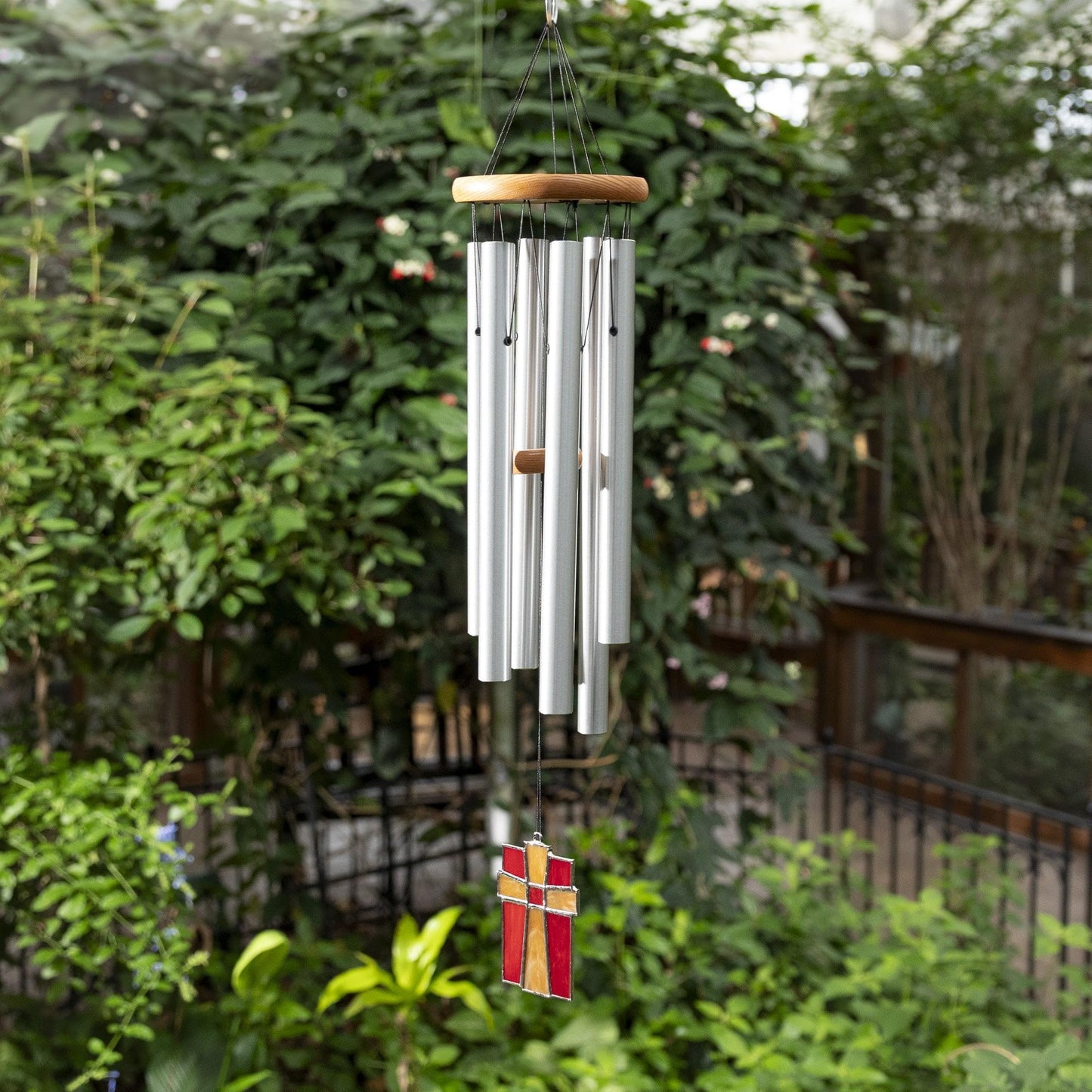 Woodstock Wind Chimes for Outside, Outdoor Decor, Garden, Patio and Front Porch Decor, (28") Memorial Sympathy Wind Chimes Amazing Grace Wind Chime Stained Glass Cross Christmas Gifts (AGS)