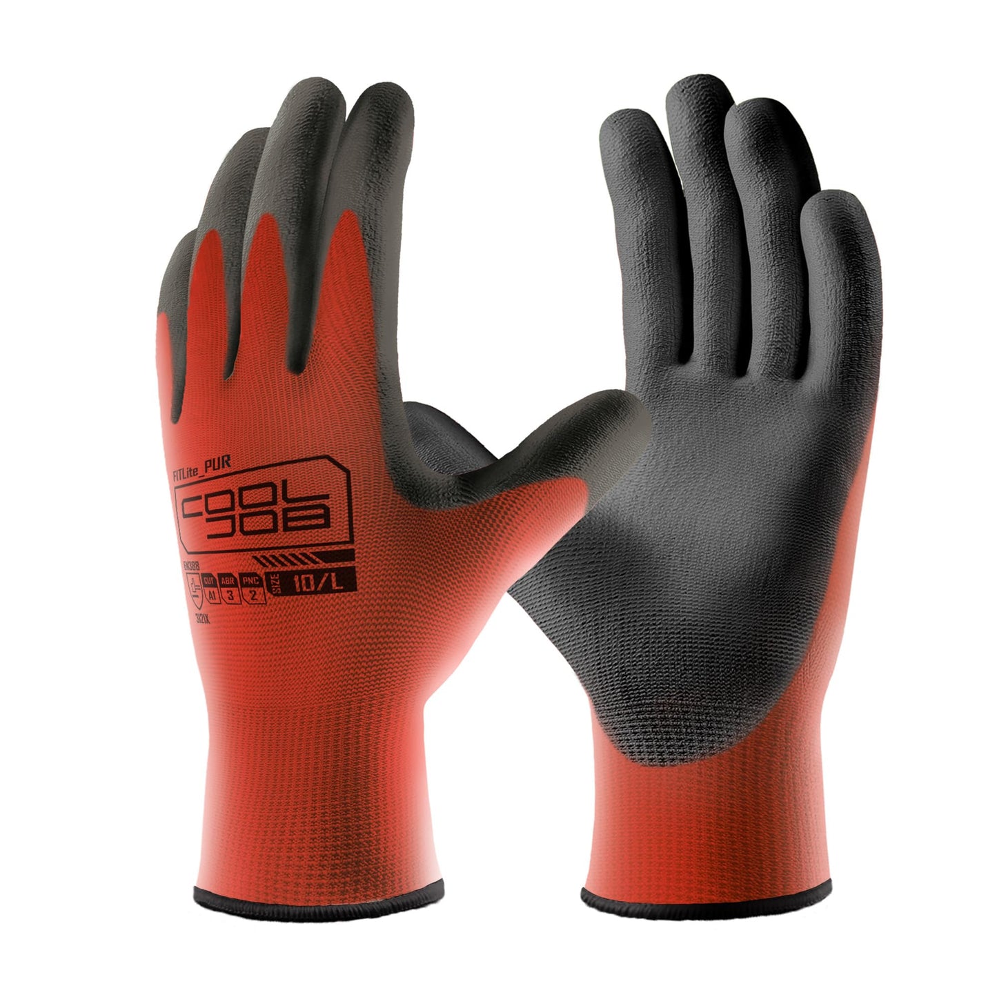 COOLJOB 12/60 Pairs Safety Work Gloves Pack Bulk with Grip PU Coating, 13 Gauge Seamless Knit Gloves with Polyurethane Dipped for Warehouse Working, Breathable Lightweight for Men Women, Red Large