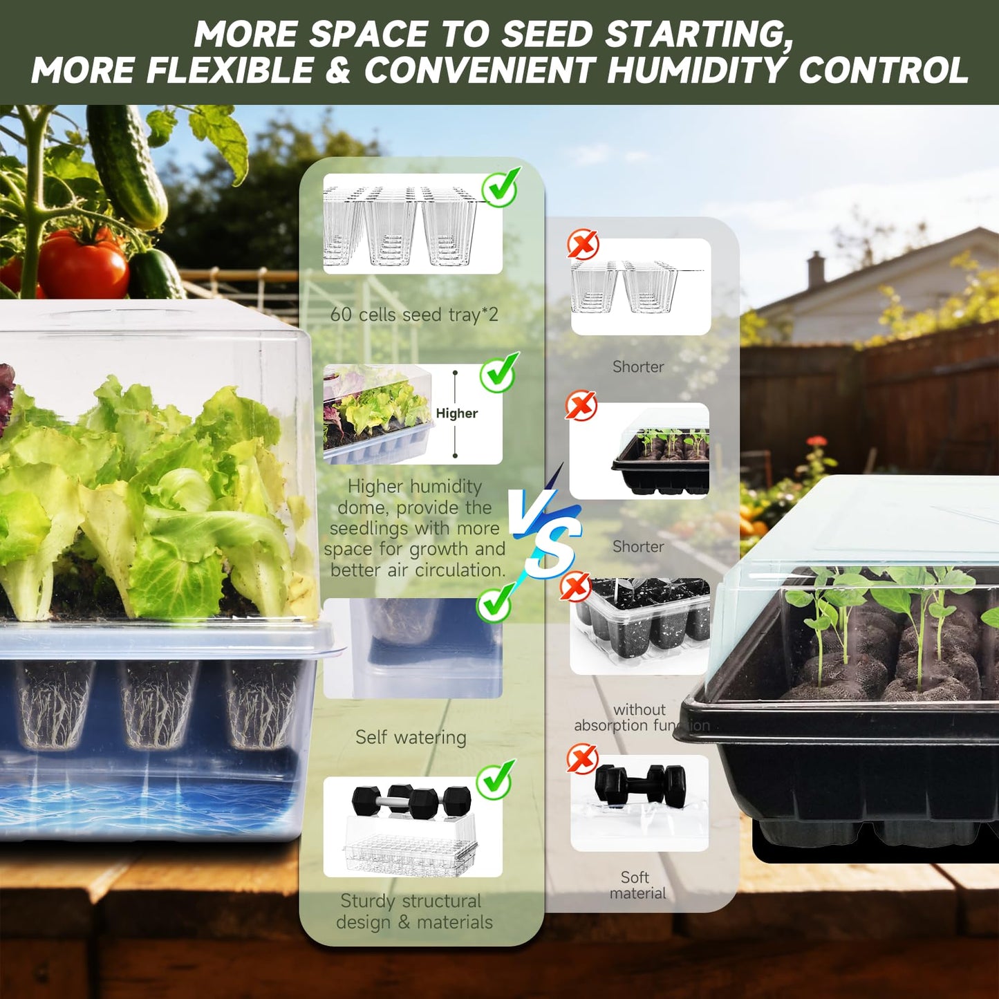 Adawook Self-Watering Seed Starter Tray, Seed Starter Kit Self Water, Germination Trays for Seed Starting with High Humidity Domes (Tray, 120 Cells)